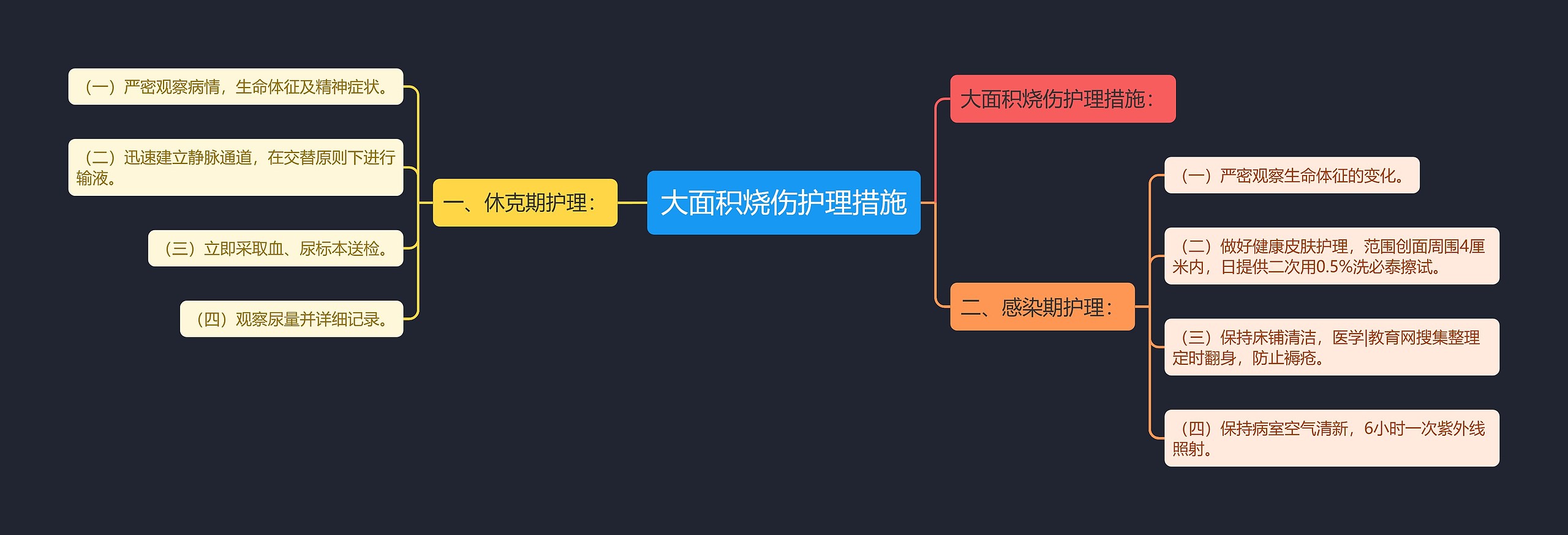 大面积烧伤护理措施思维导图