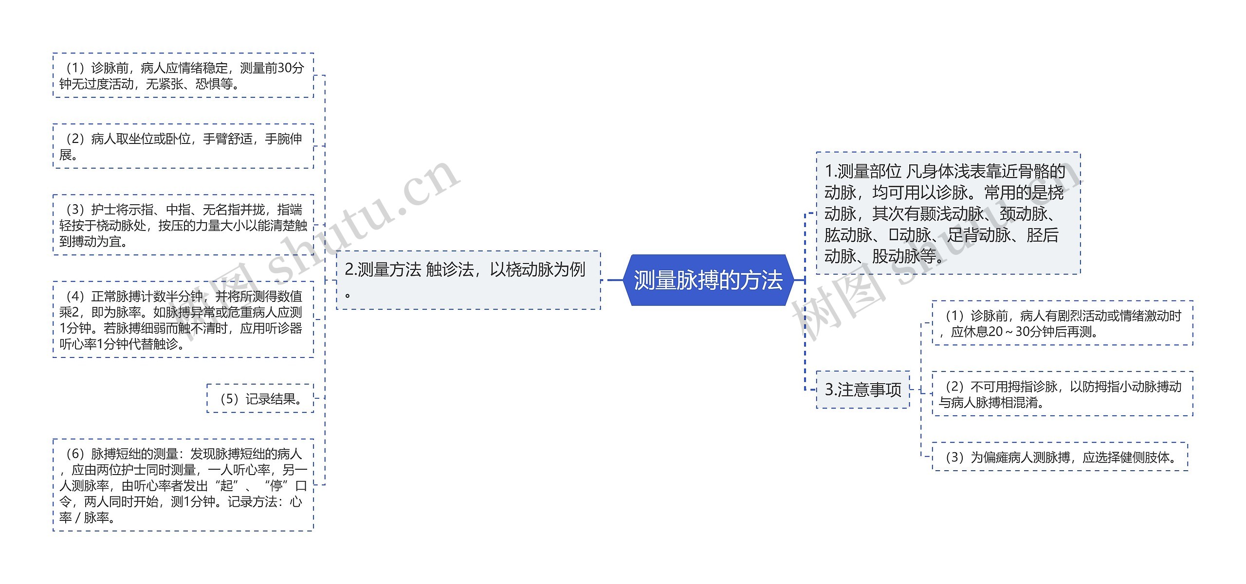 测量脉搏的方法思维导图