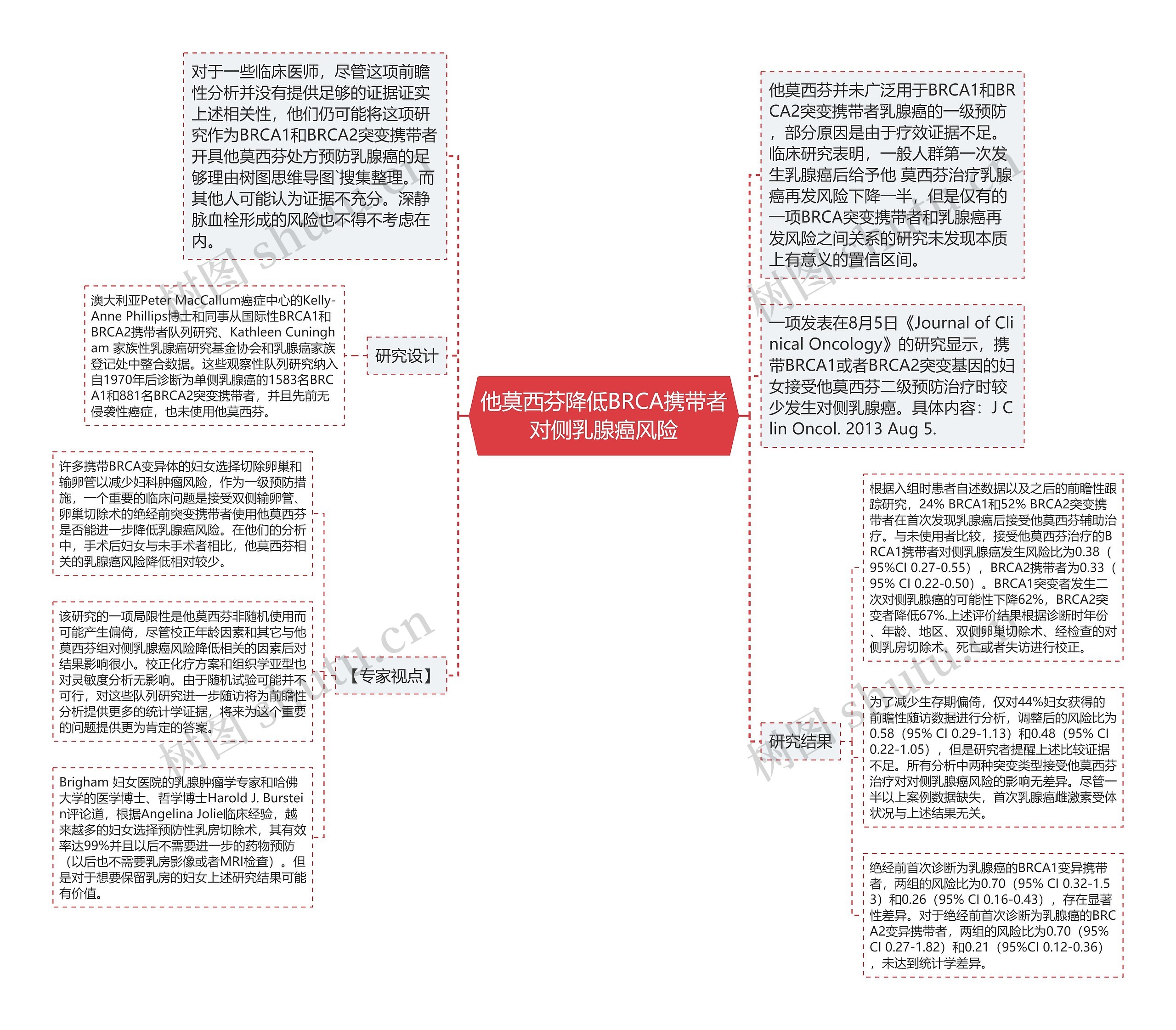 他莫西芬降低BRCA携带者对侧乳腺癌风险思维导图