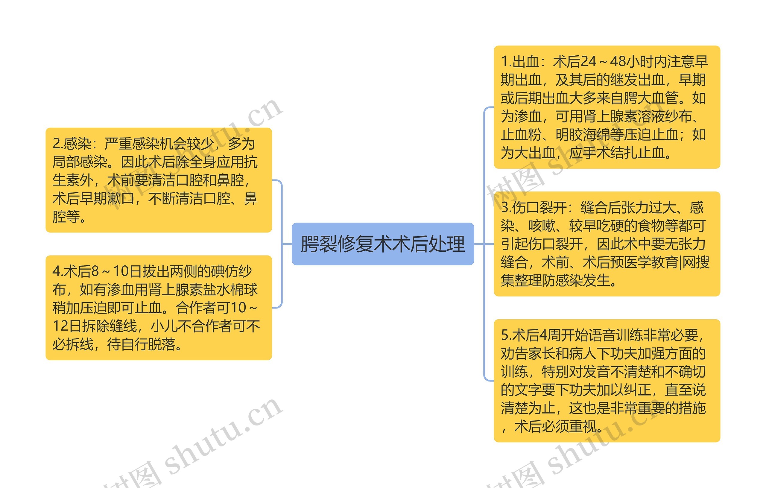 腭裂修复术术后处理思维导图