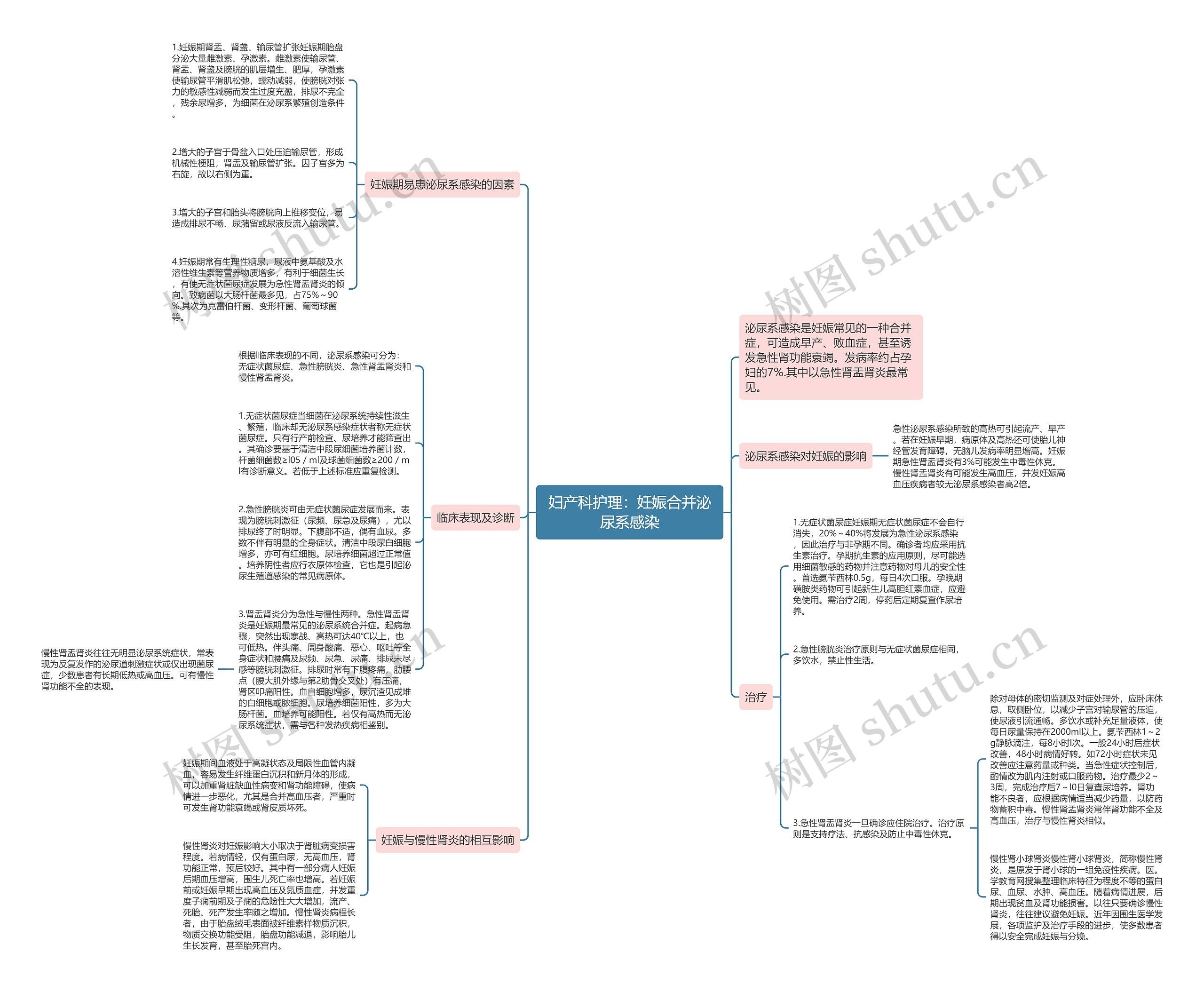 妇产科护理：妊娠合并泌尿系感染思维导图
