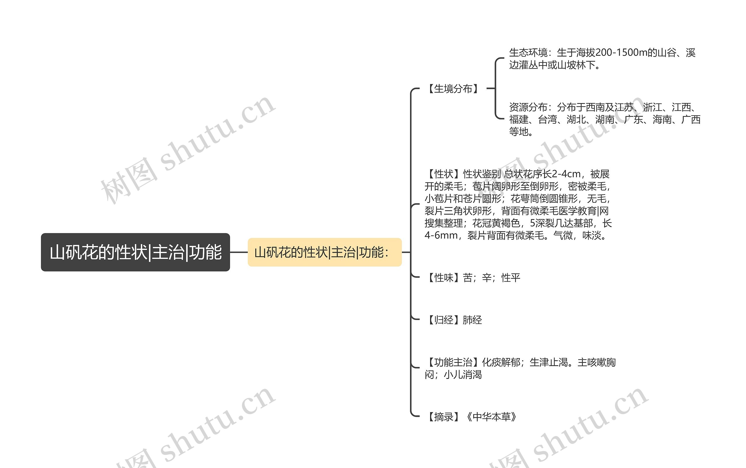 山矾花的性状|主治|功能思维导图