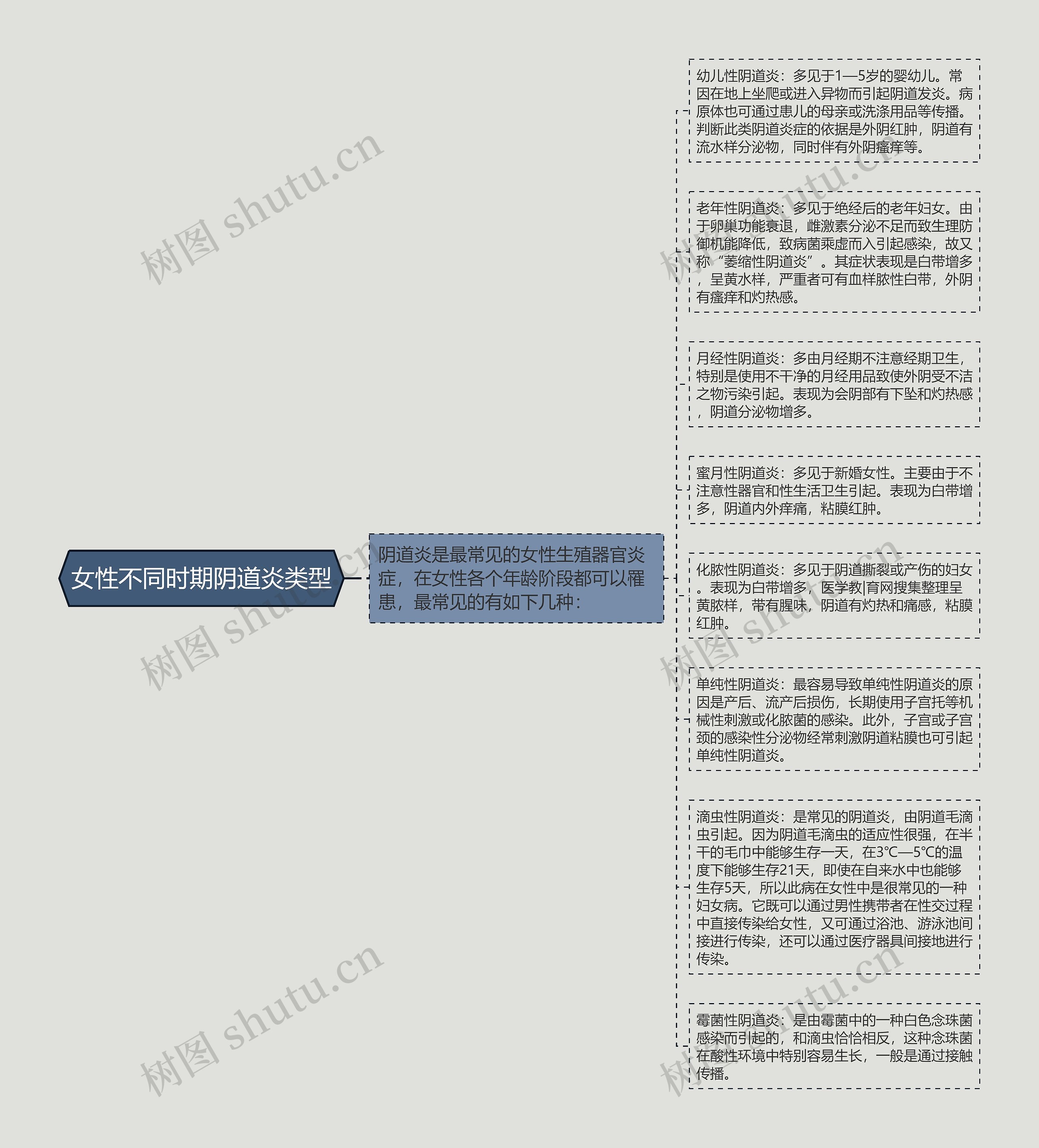 女性不同时期阴道炎类型思维导图