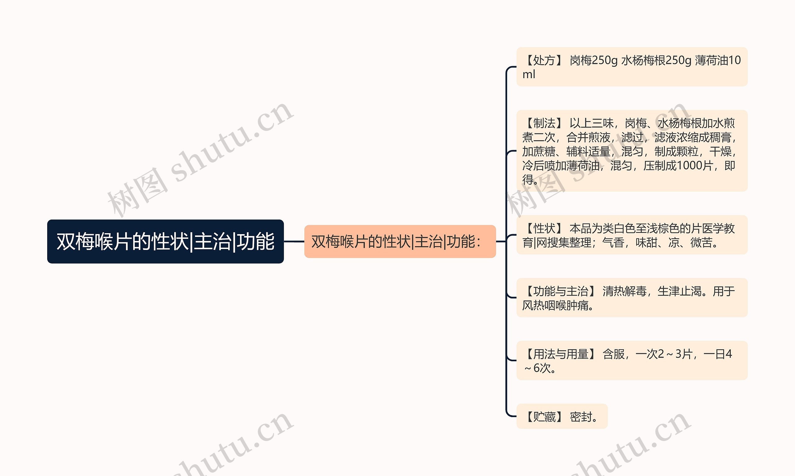 双梅喉片的性状|主治|功能思维导图