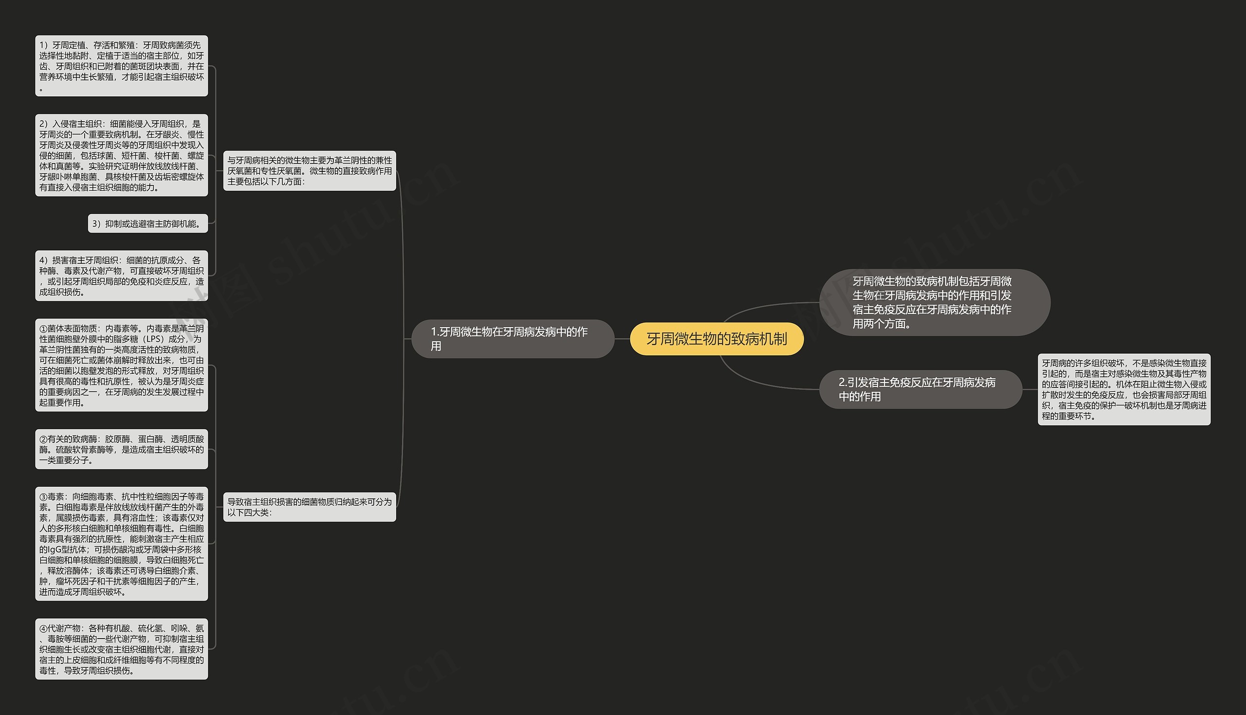 牙周微生物的致病机制思维导图