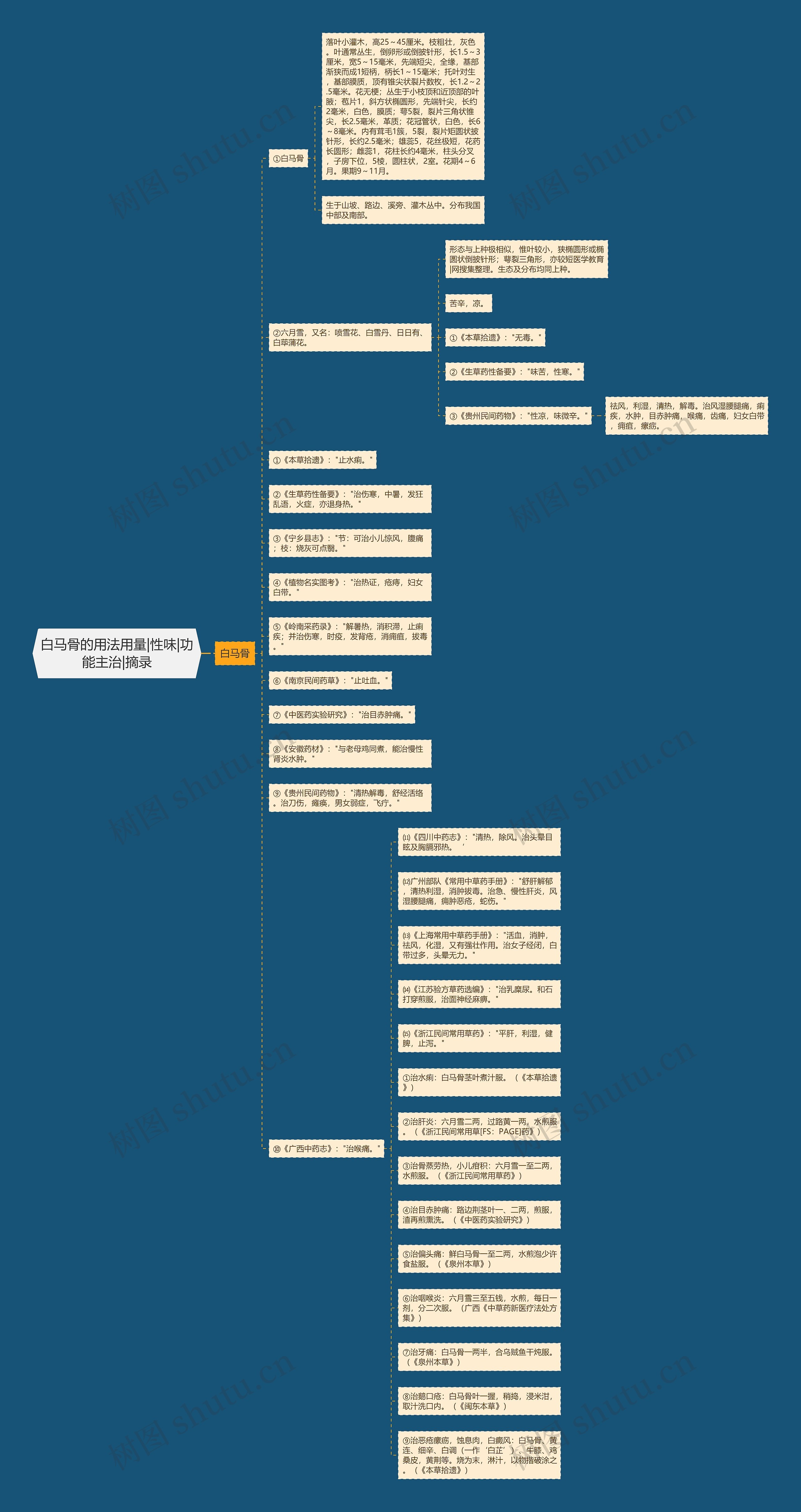 白马骨的用法用量|性味|功能主治|摘录思维导图