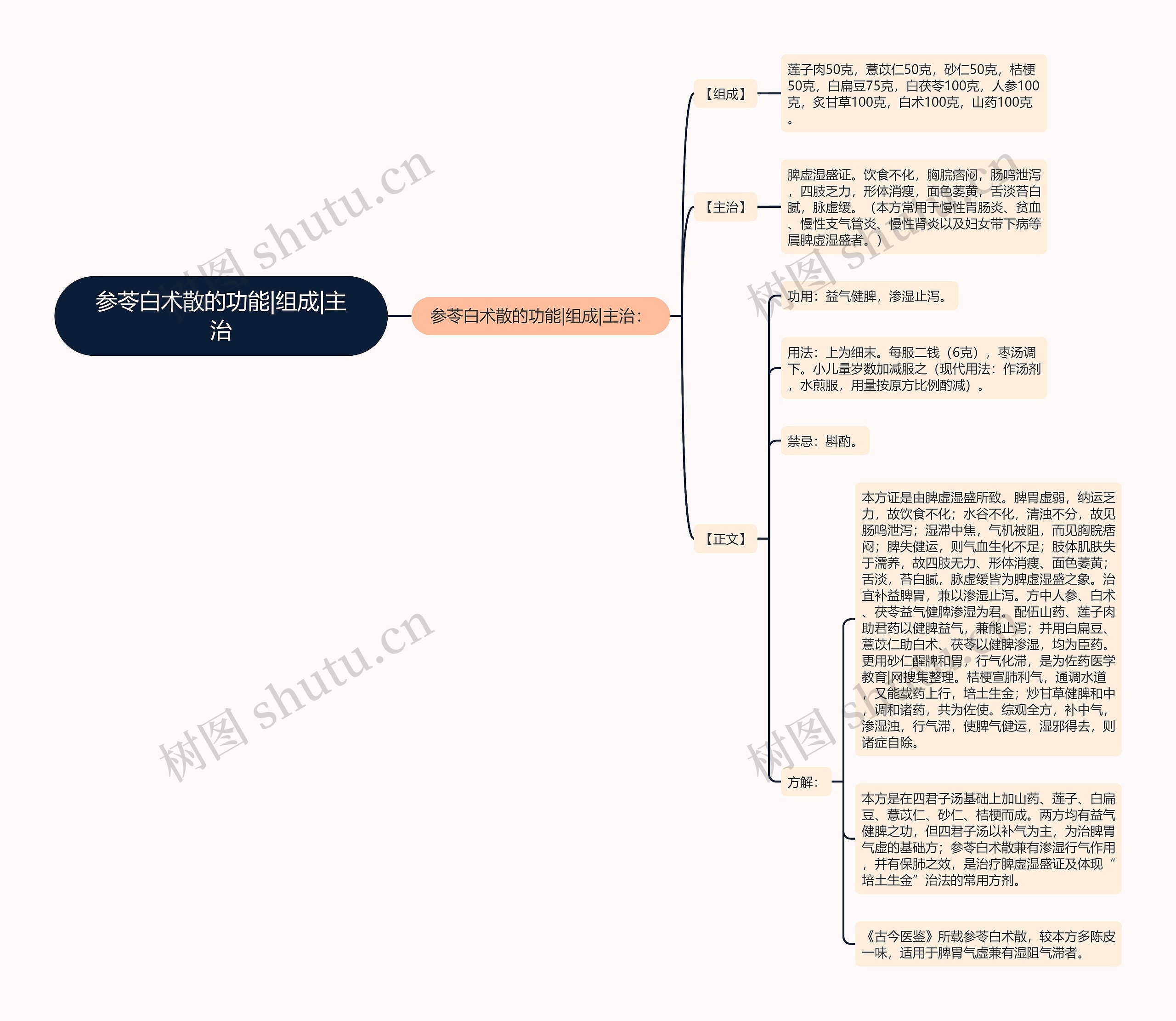 参苓白术散的功能|组成|主治思维导图
