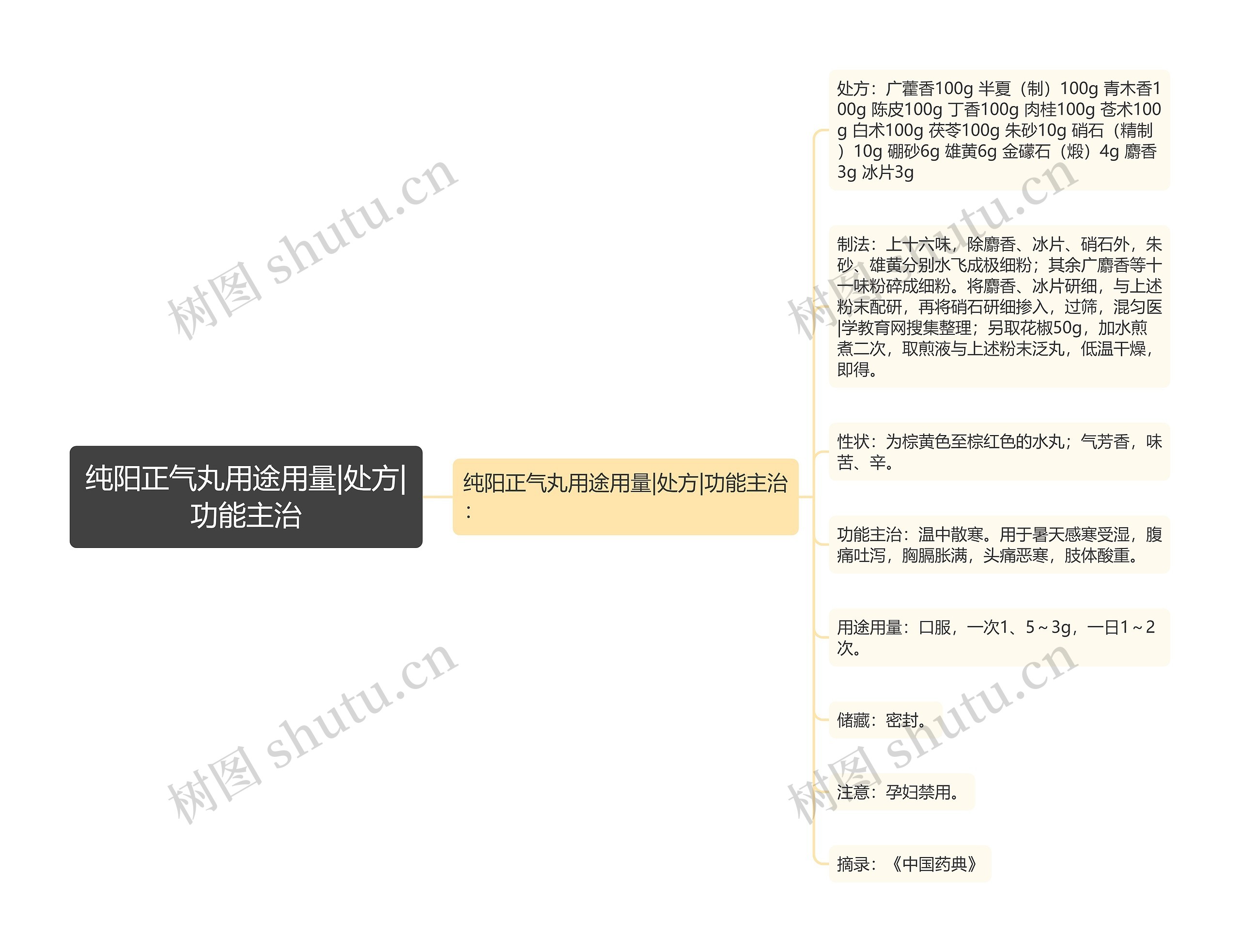 纯阳正气丸用途用量|处方|功能主治思维导图