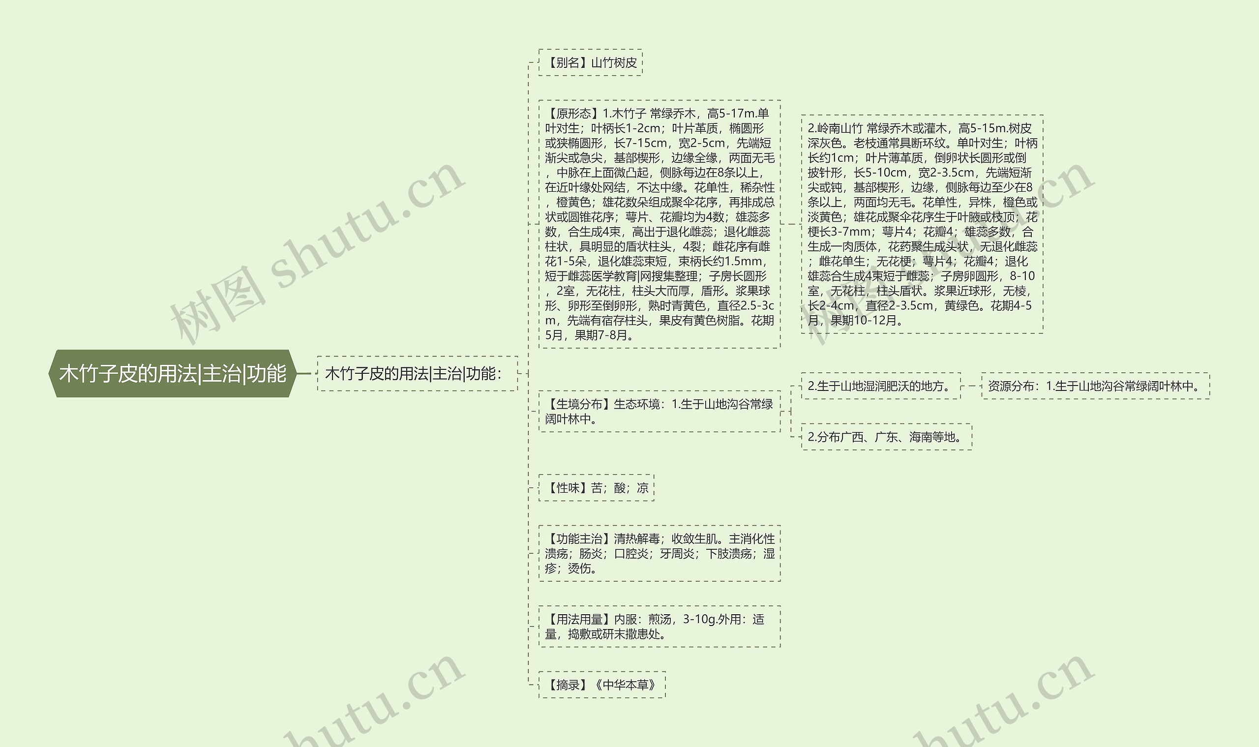 木竹子皮的用法|主治|功能思维导图