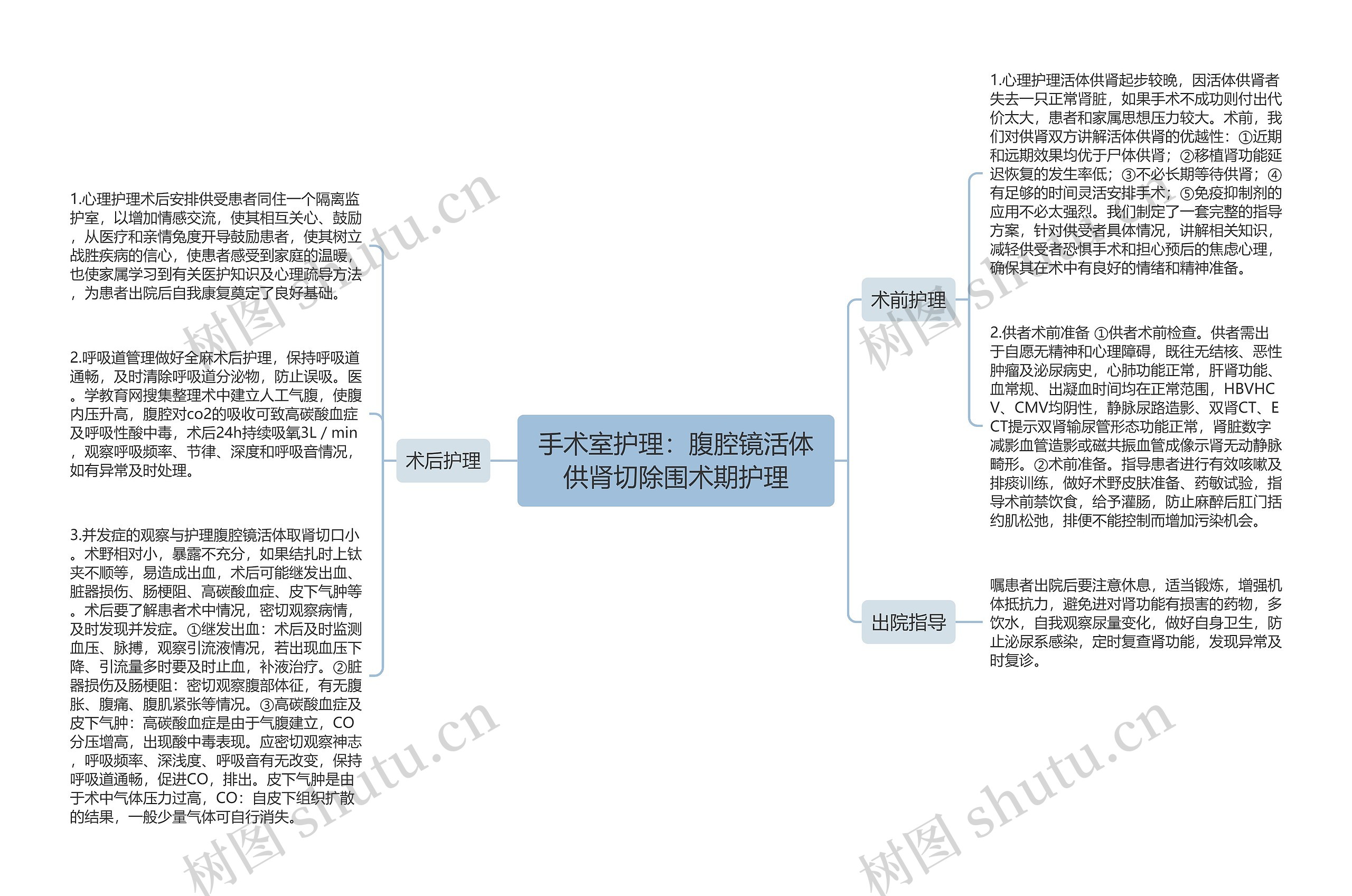 手术室护理:腹腔镜活体供肾切除围术期护理思维导图高清图 手术室护理:腹腔镜活体供肾切除围术期护理思维导图