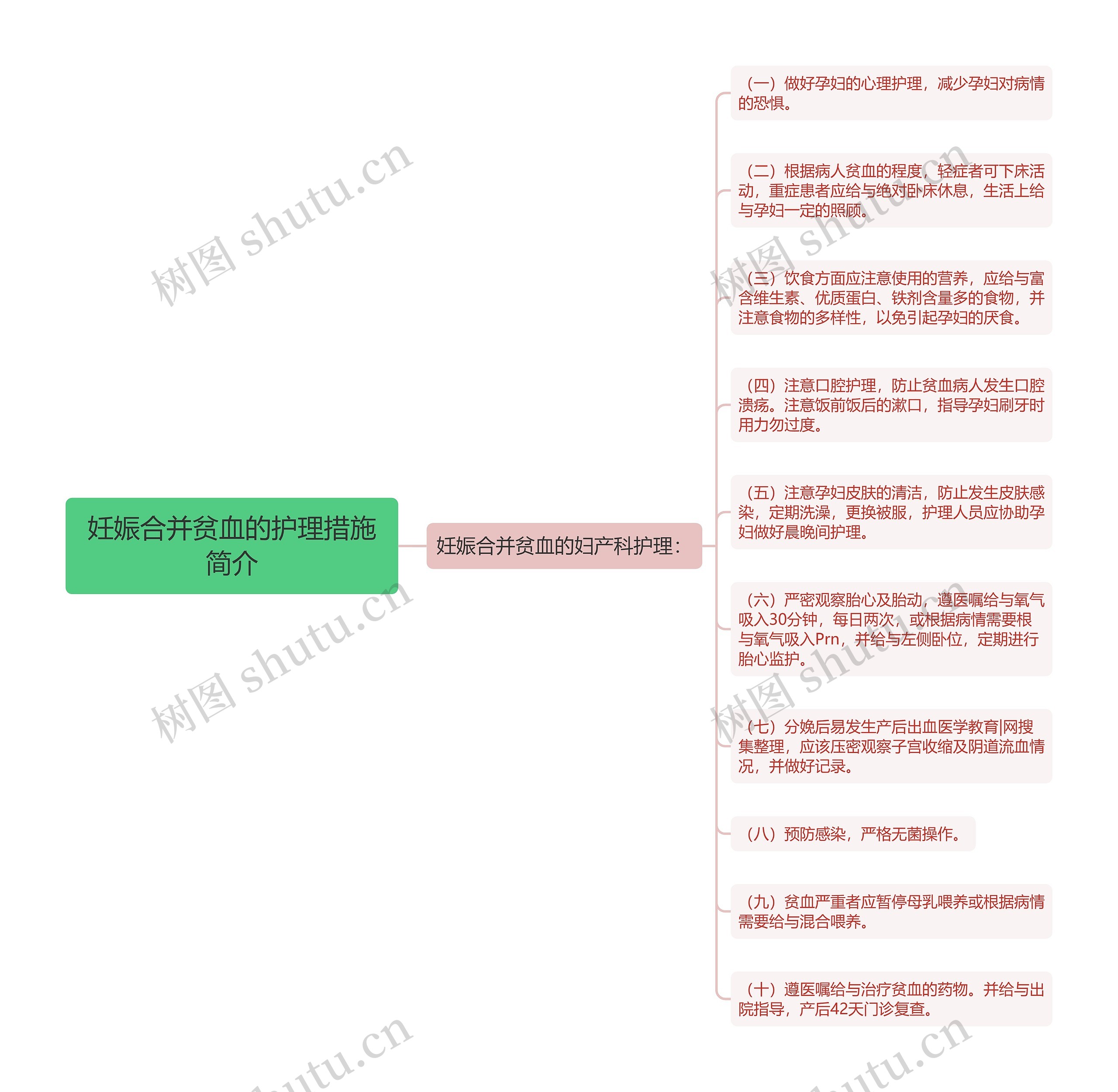 妊娠合并贫血的护理措施简介思维导图