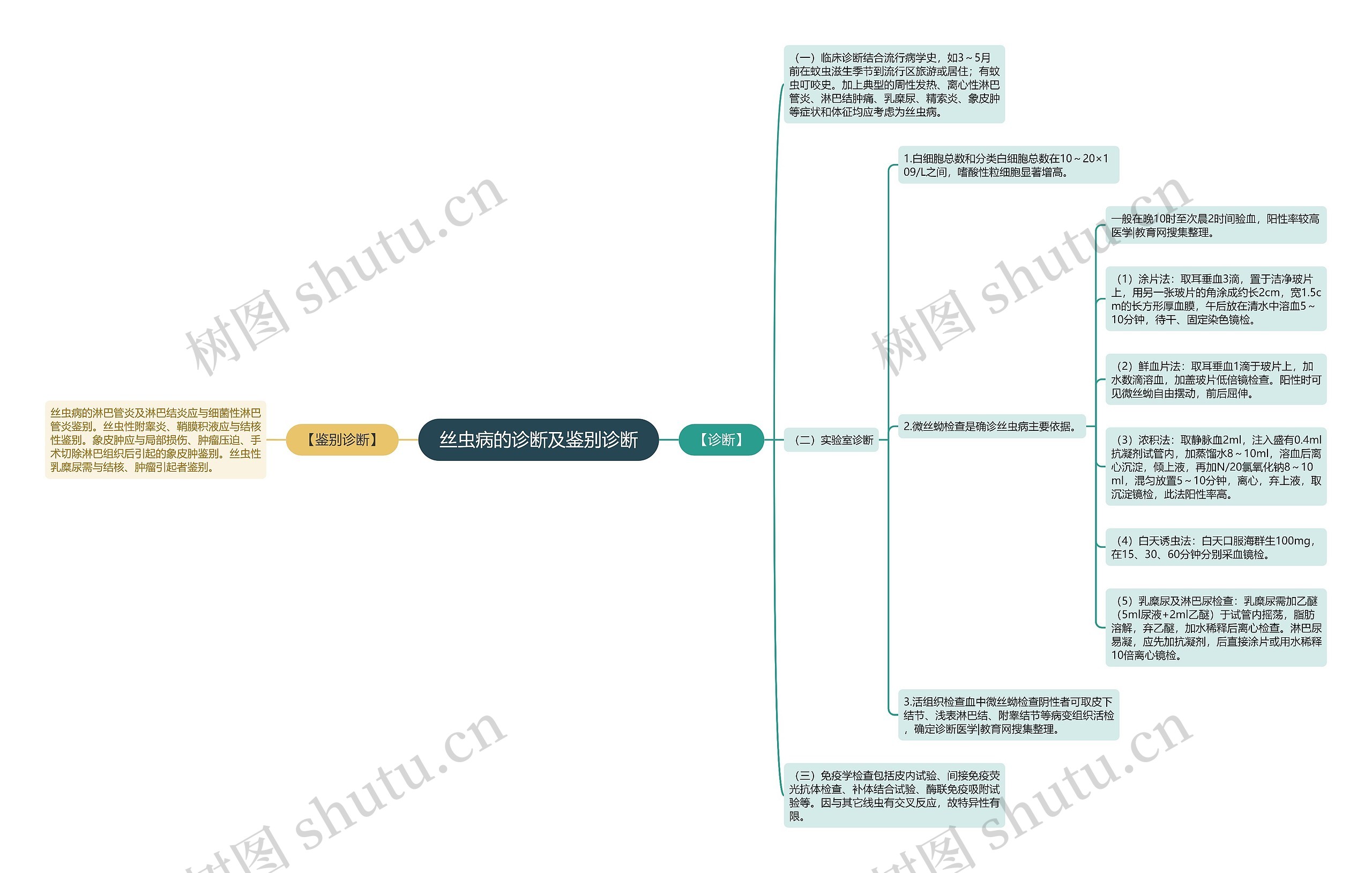 丝虫病的诊断及鉴别诊断思维导图