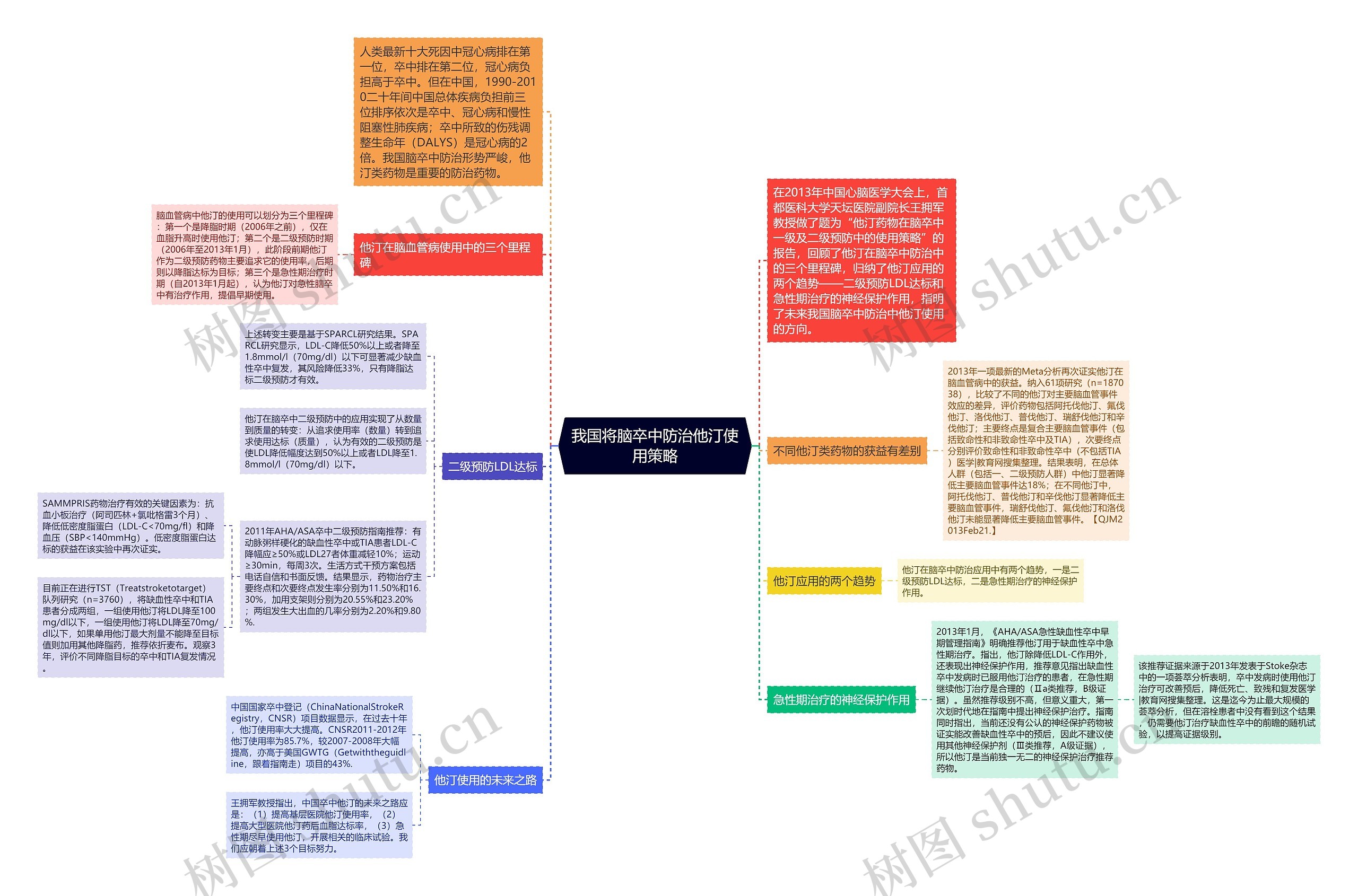 我国将脑卒中防治他汀使用策略思维导图