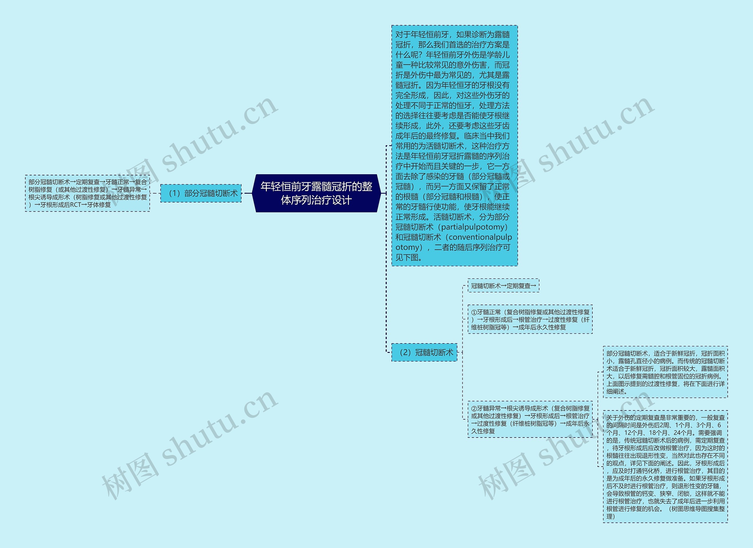 年轻恒前牙露髓冠折的整体序列治疗设计思维导图