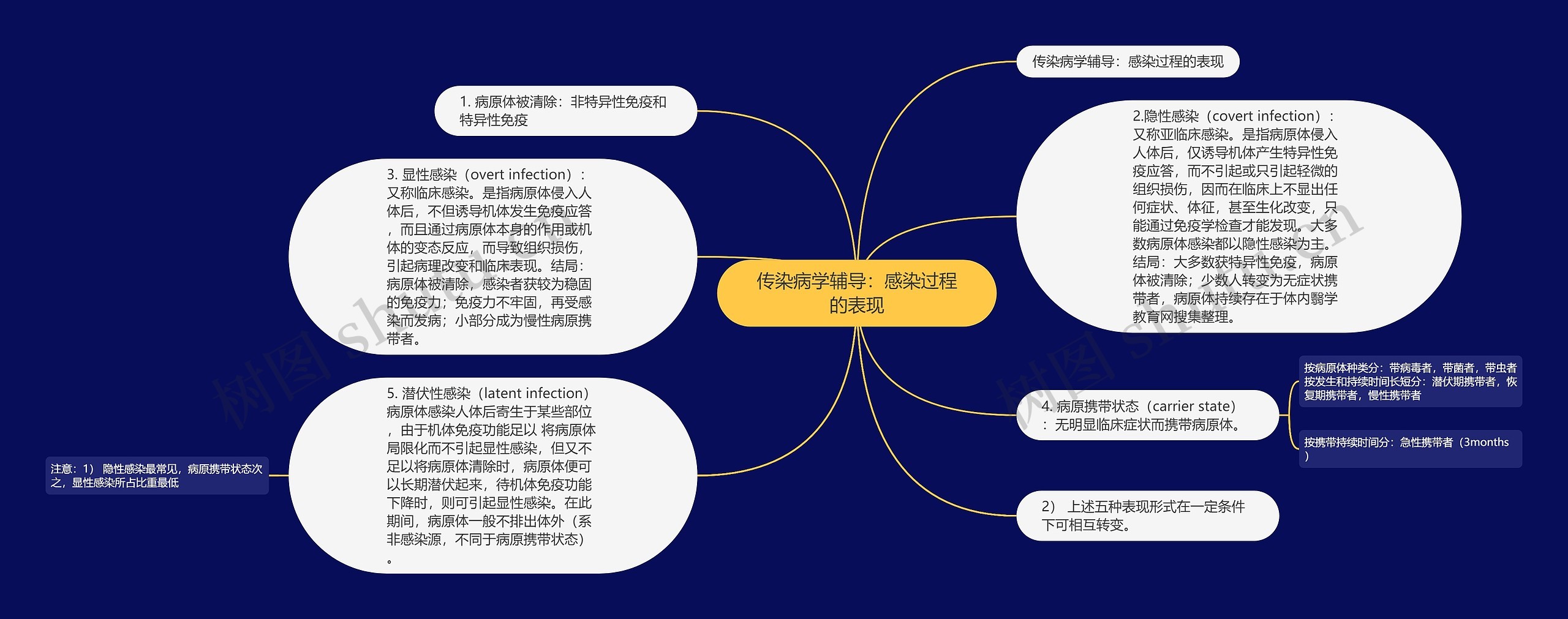 传染病学辅导：感染过程的表现思维导图