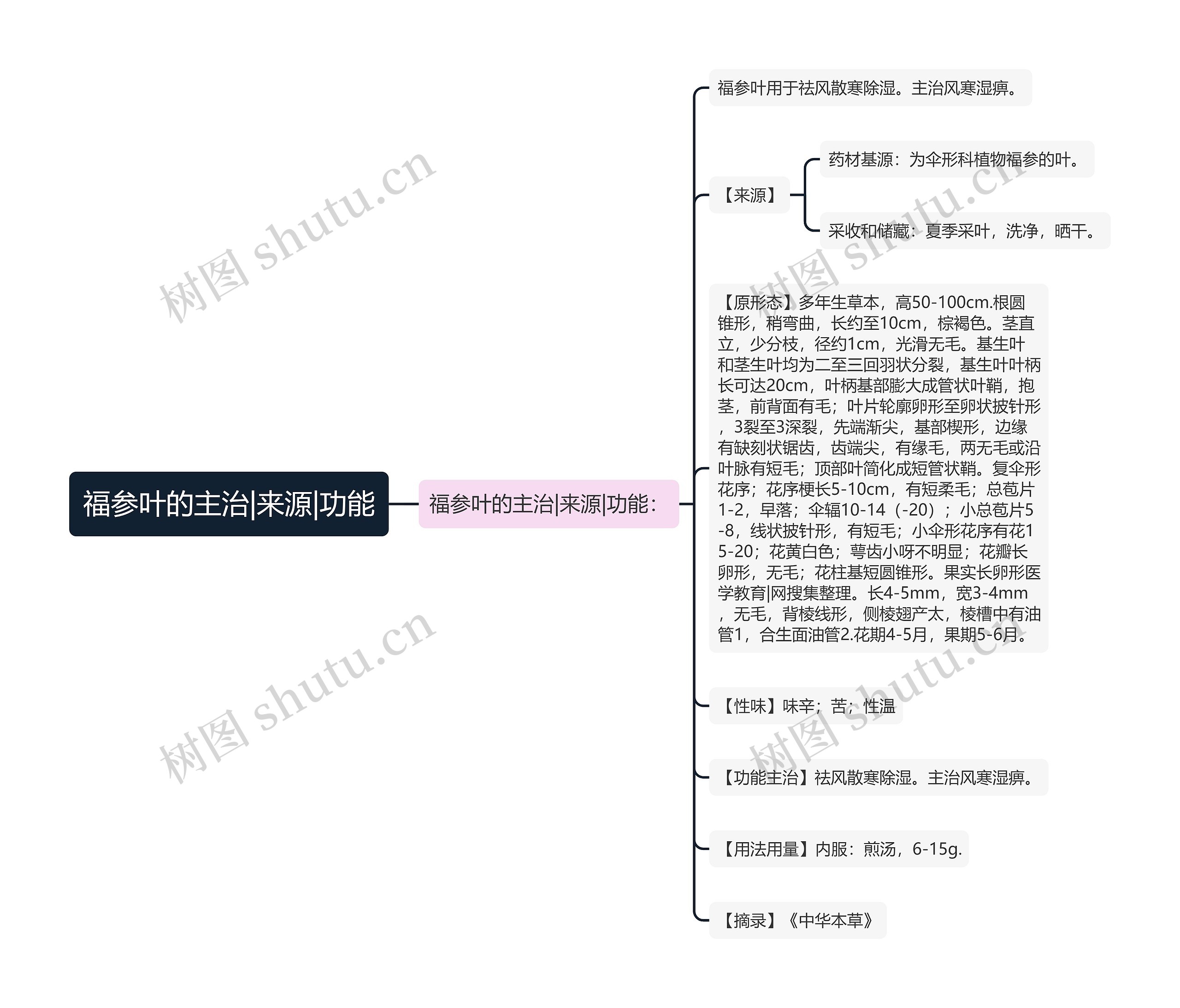 福参叶的主治|来源|功能思维导图