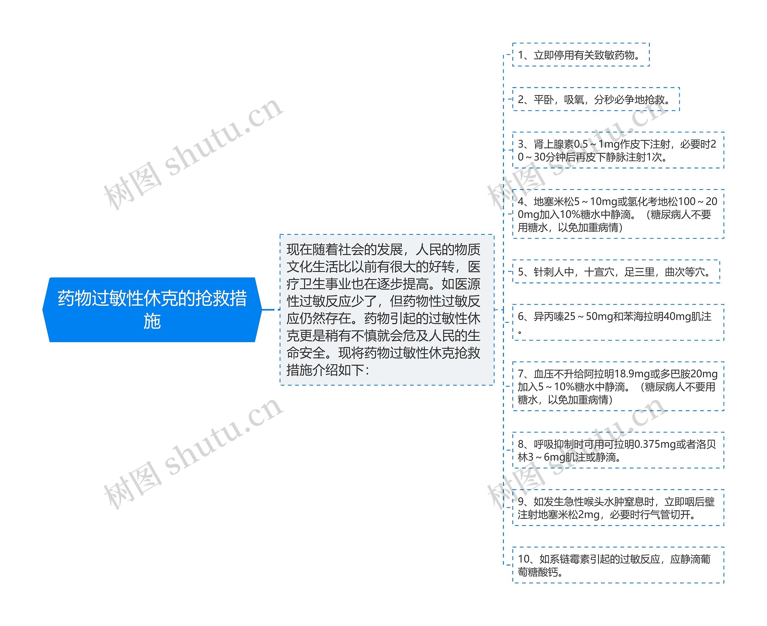 药物过敏性休克的抢救措施思维导图