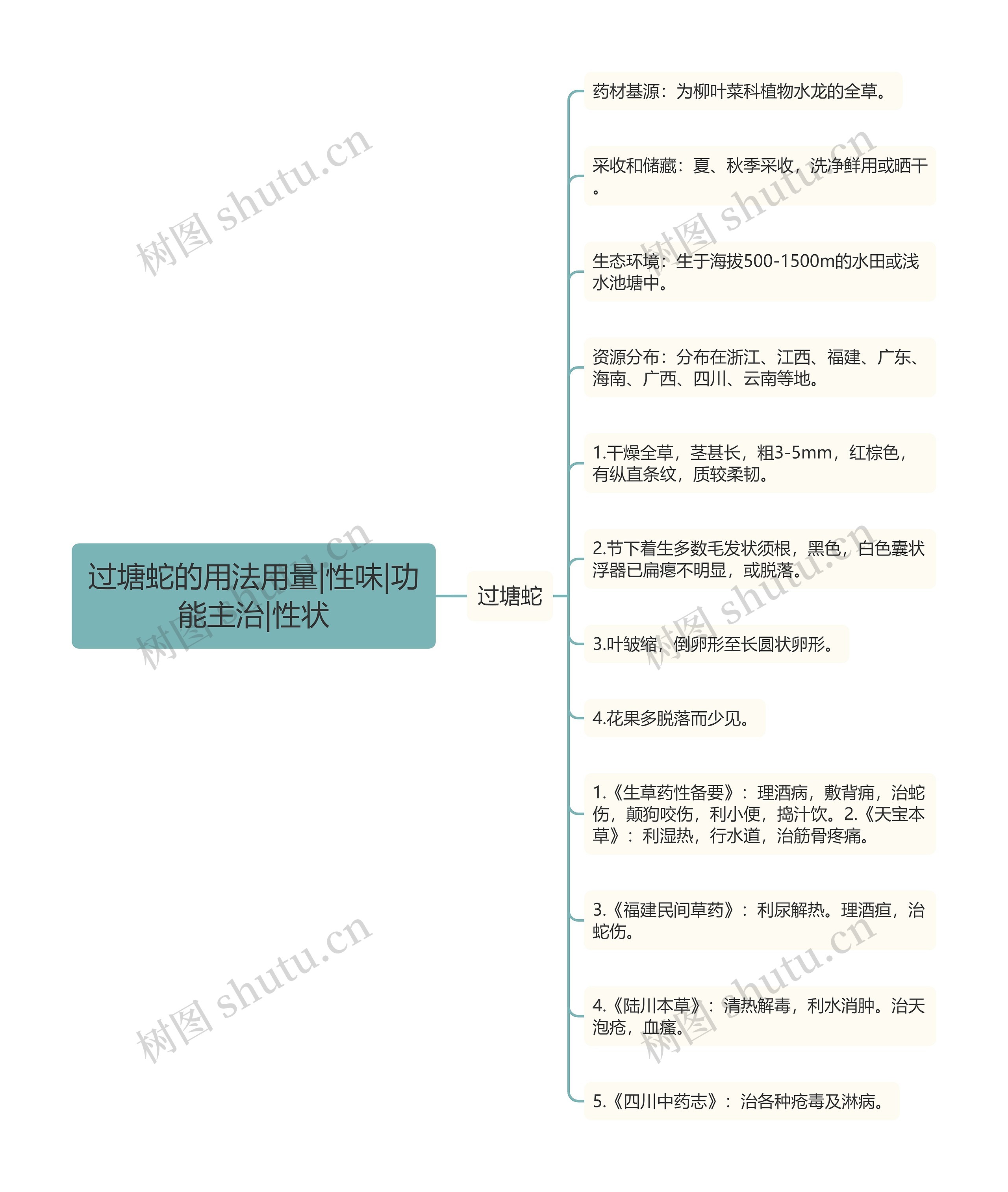 过塘蛇的用法用量|性味|功能主治|性状思维导图