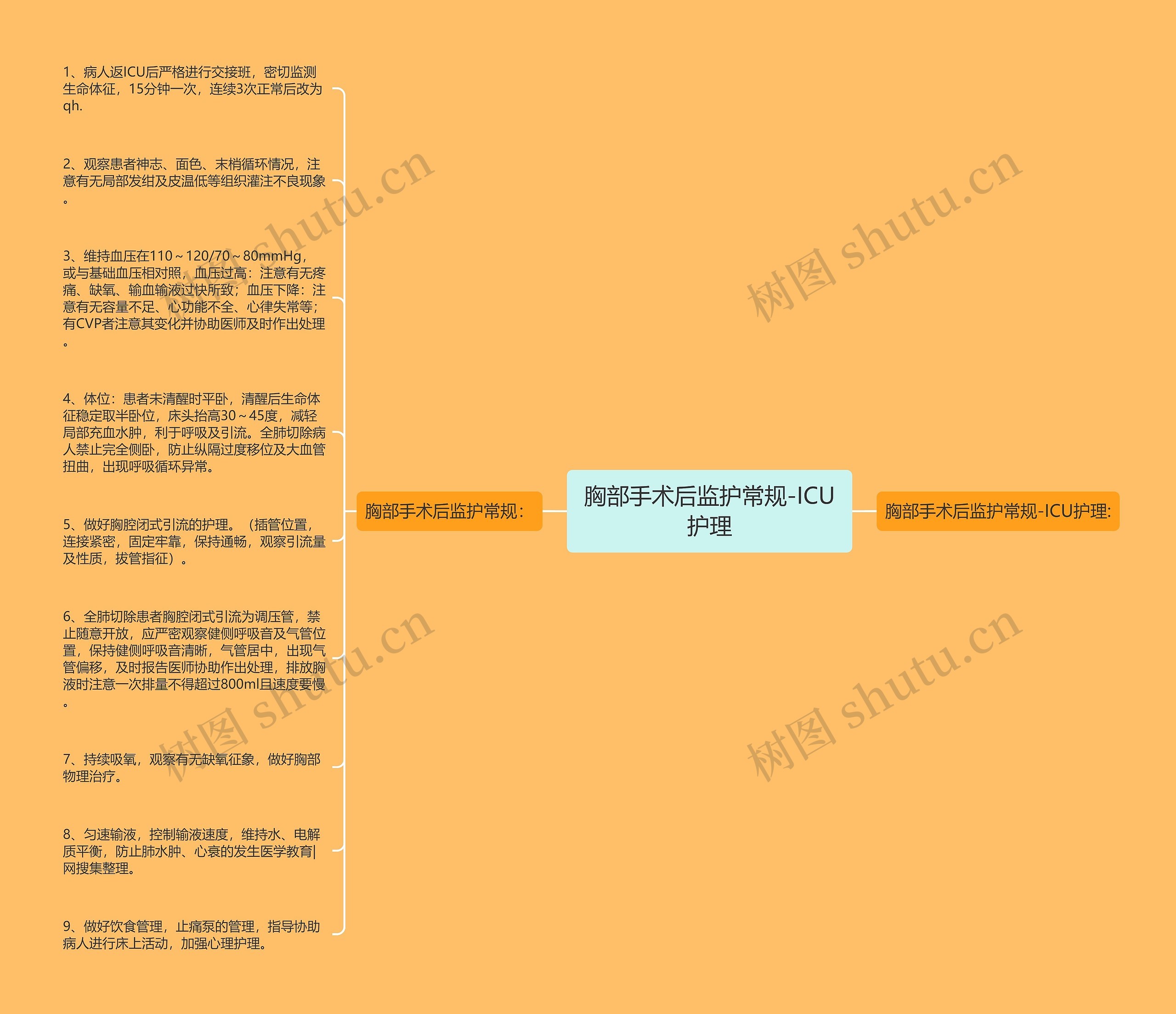 胸部手术后监护常规-ICU护理思维导图