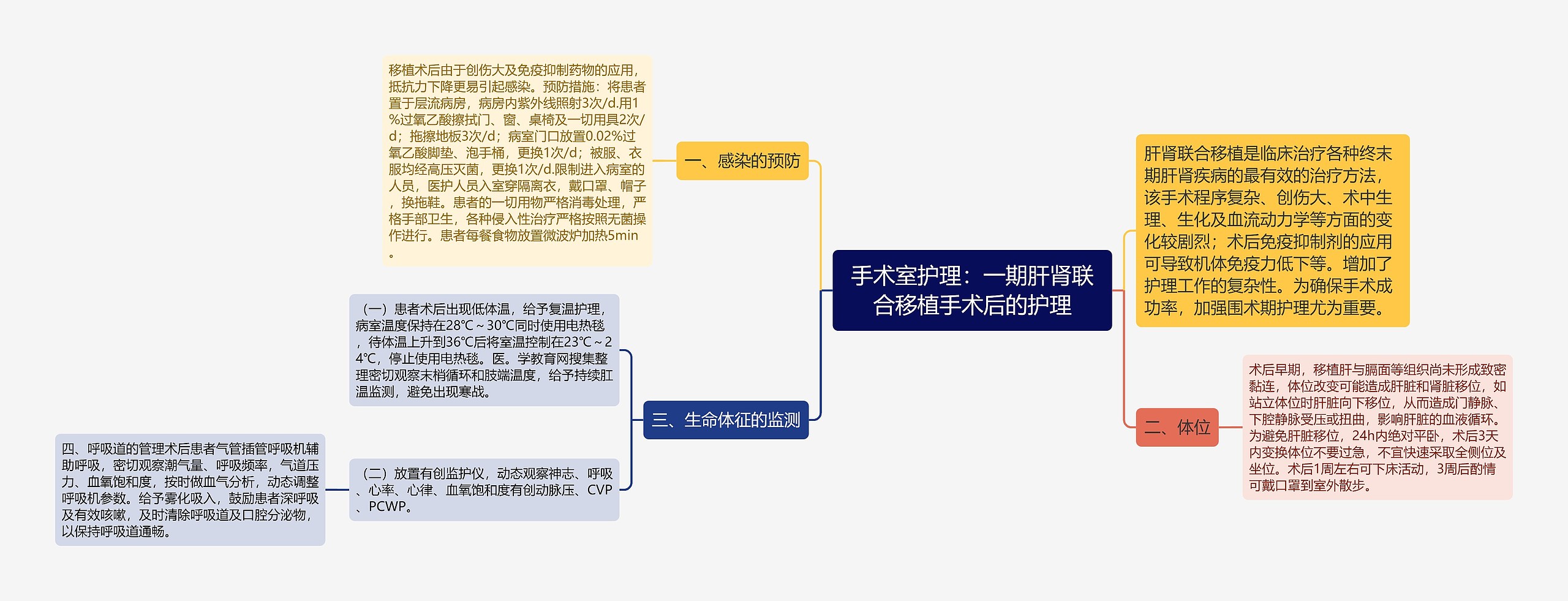 手术室护理：一期肝肾联合移植手术后的护理思维导图