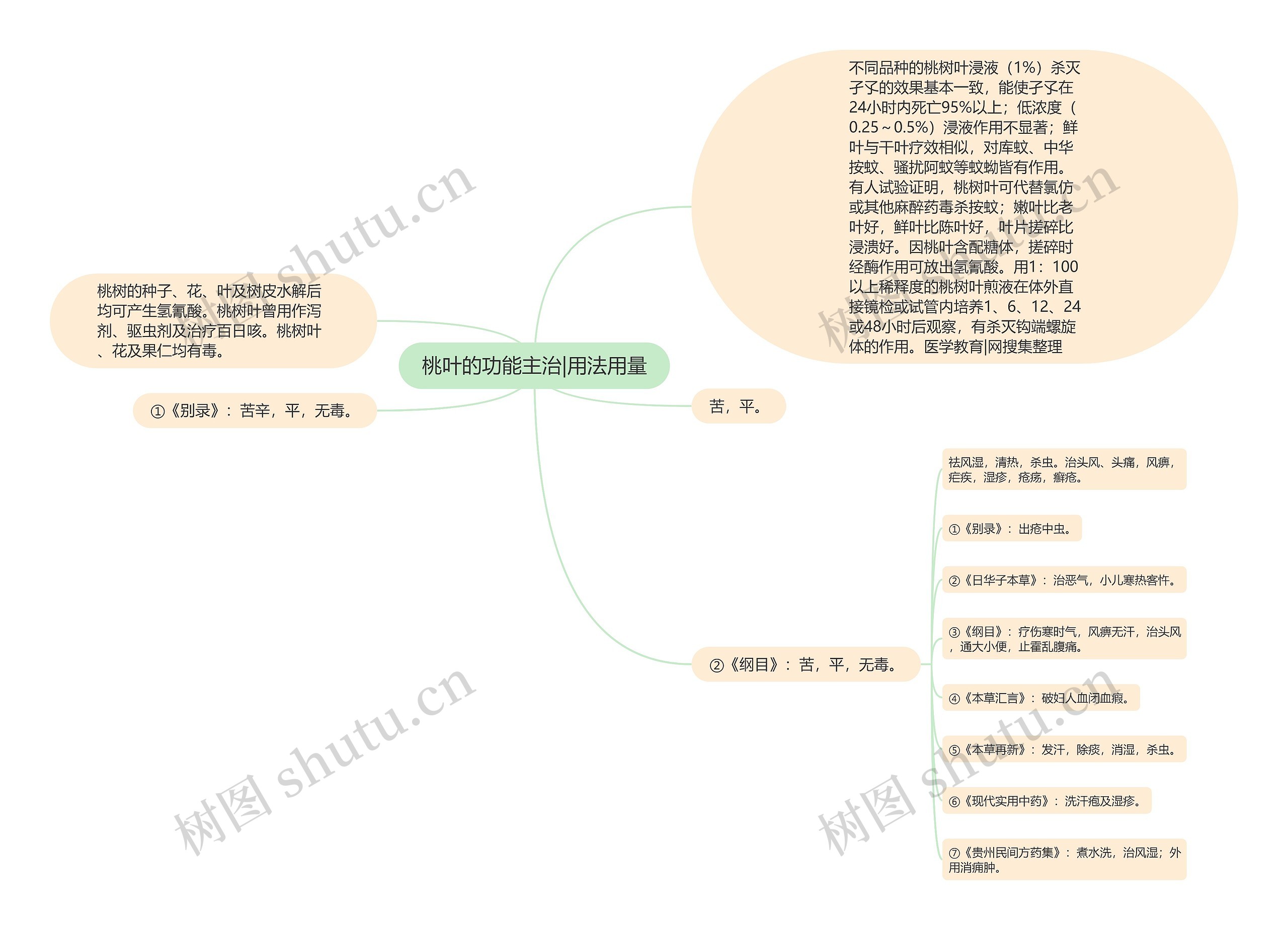 桃叶的功能主治|用法用量思维导图