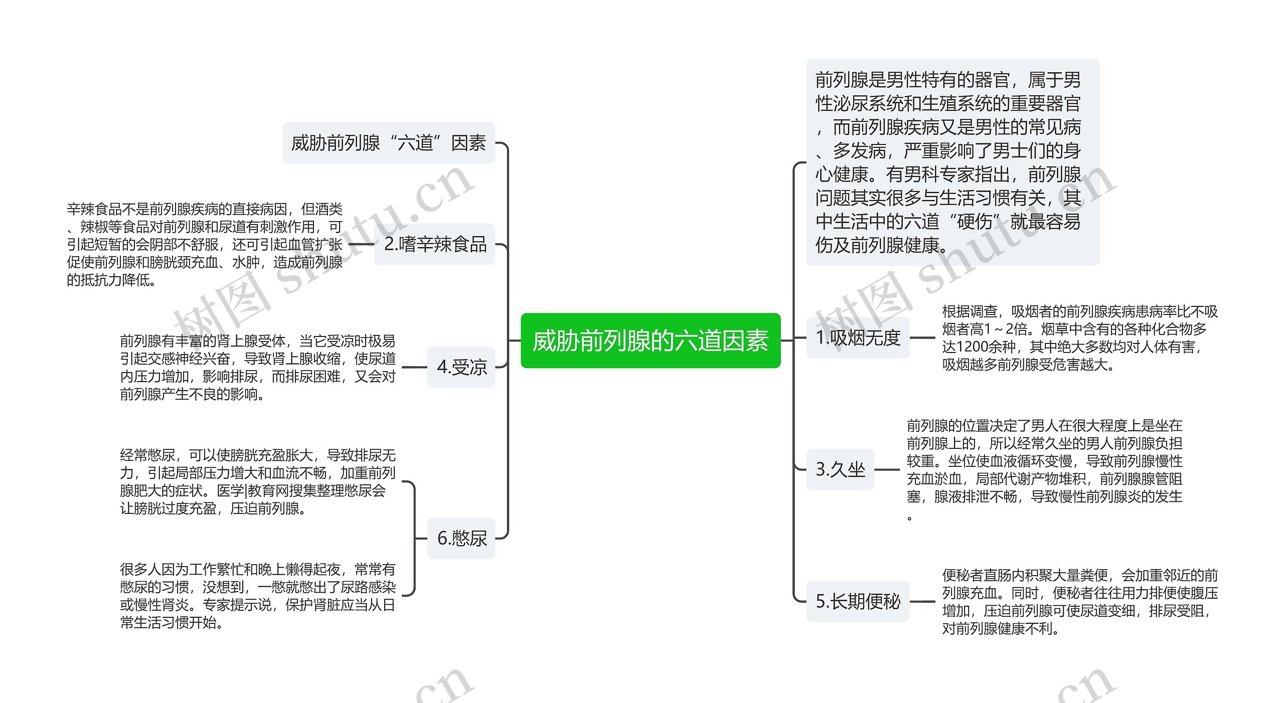 威胁前列腺的六道因素思维导图