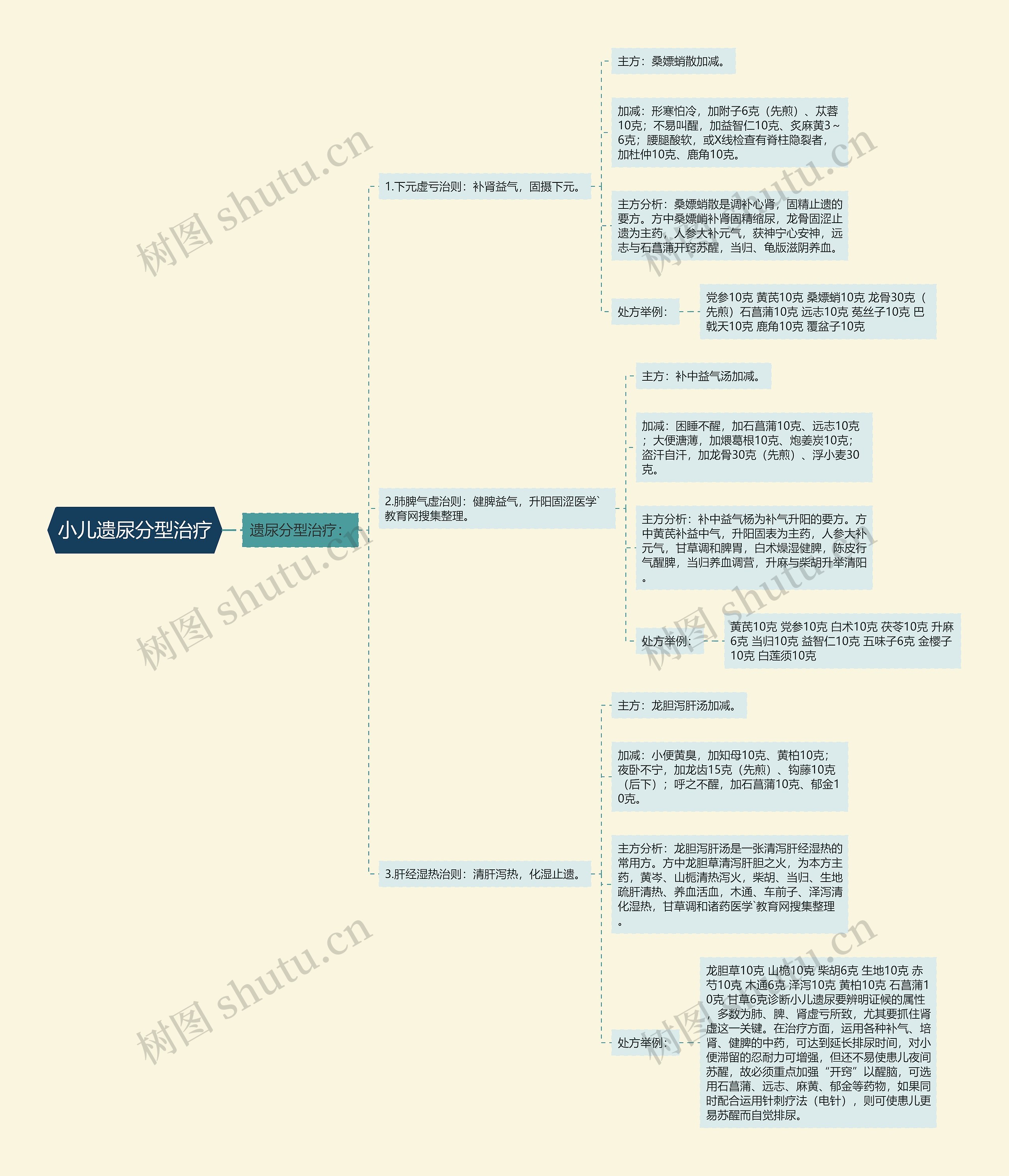 小儿遗尿分型治疗思维导图