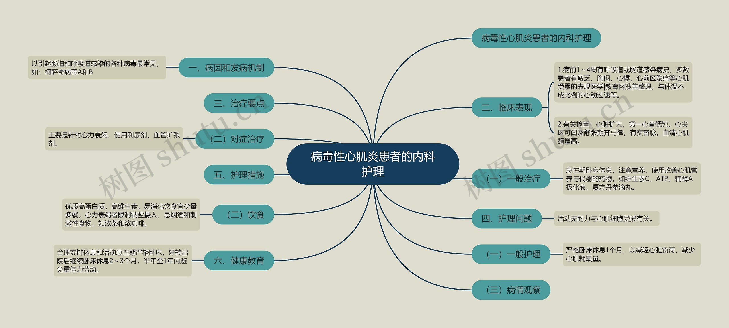 病毒性心肌炎患者的内科护理思维导图