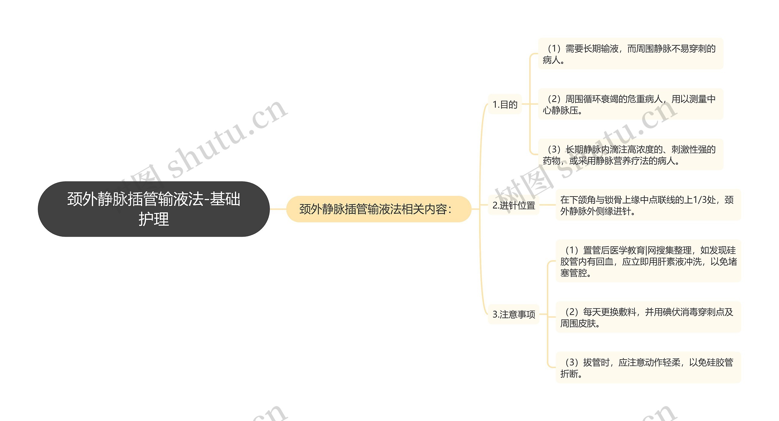 颈外静脉插管输液法-基础护理思维导图