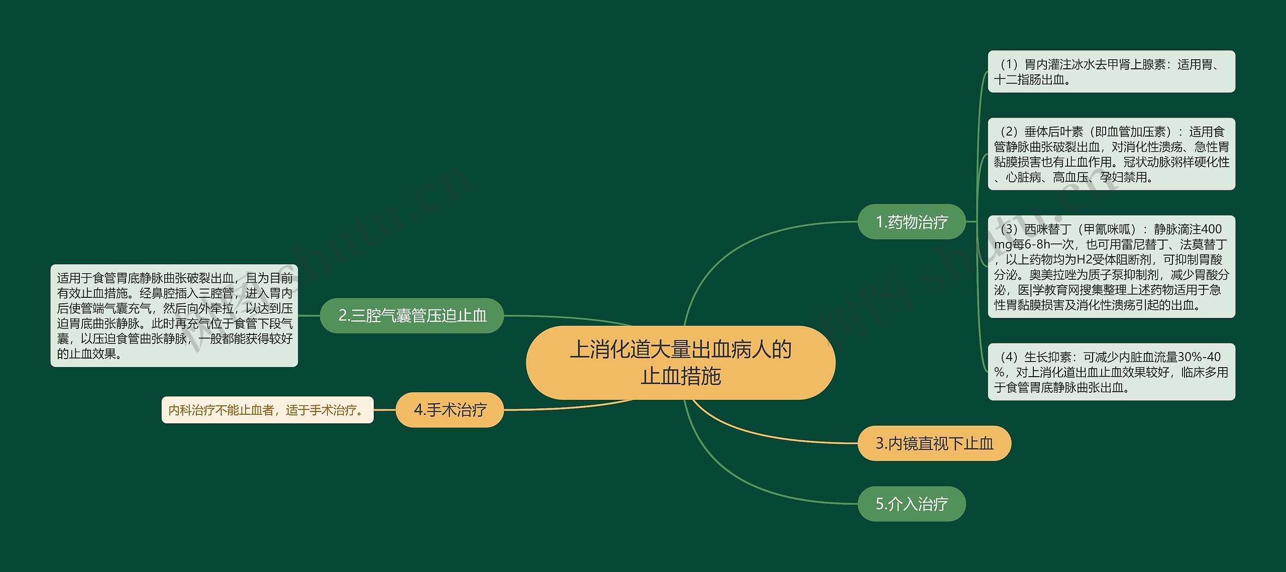 上消化道大量出血病人的止血措施思维导图