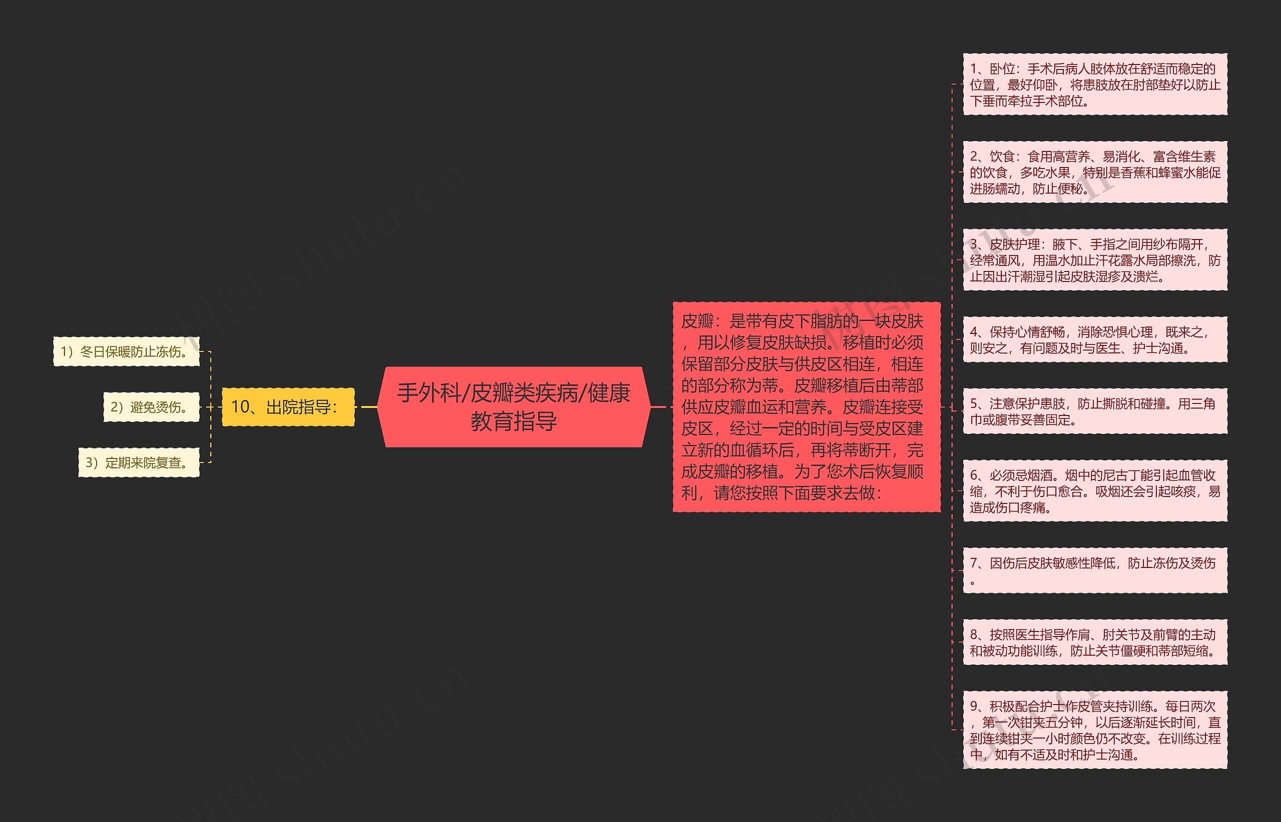 手外科/皮瓣类疾病/健康教育指导思维导图