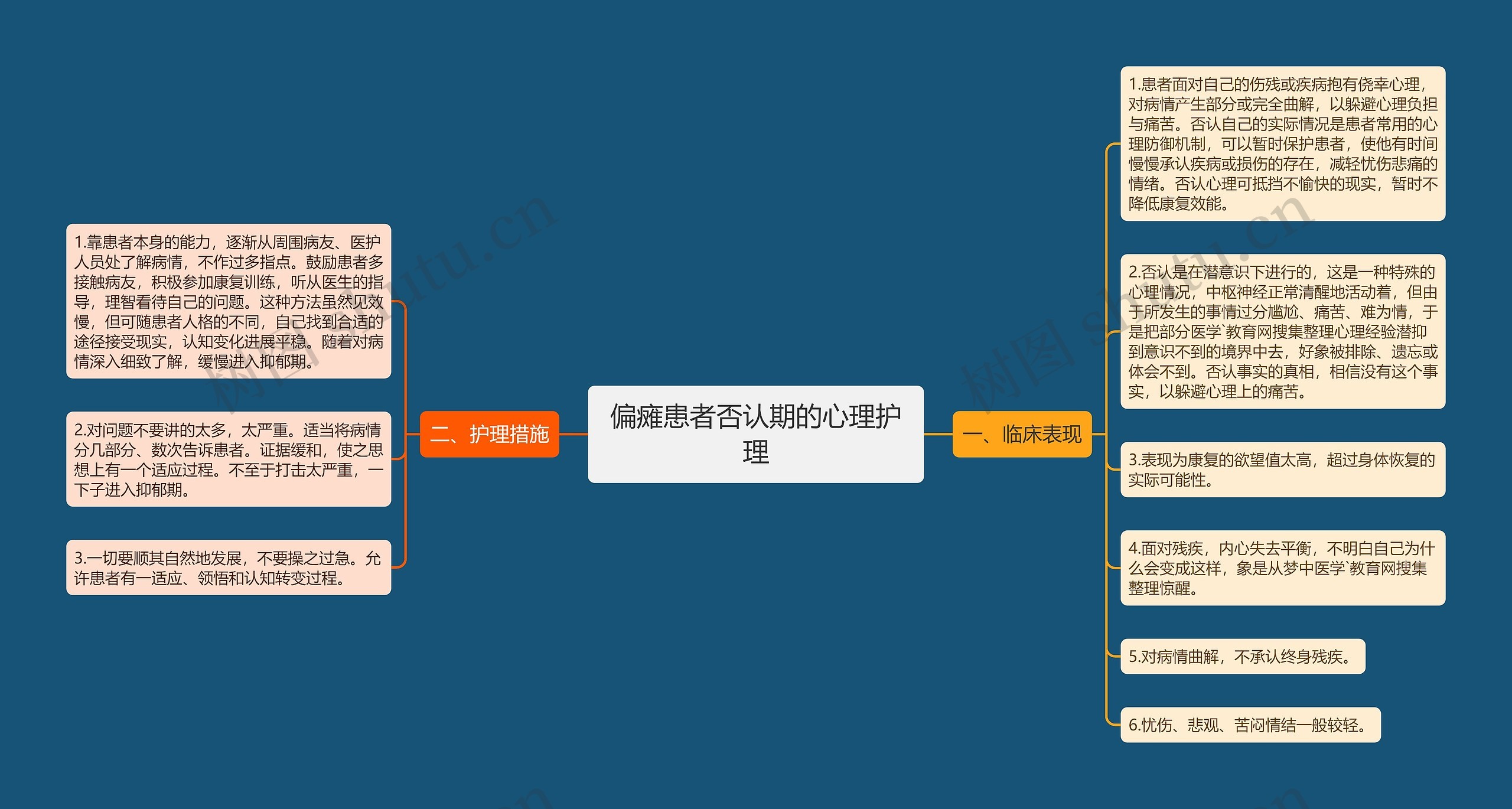 偏瘫患者否认期的心理护理思维导图