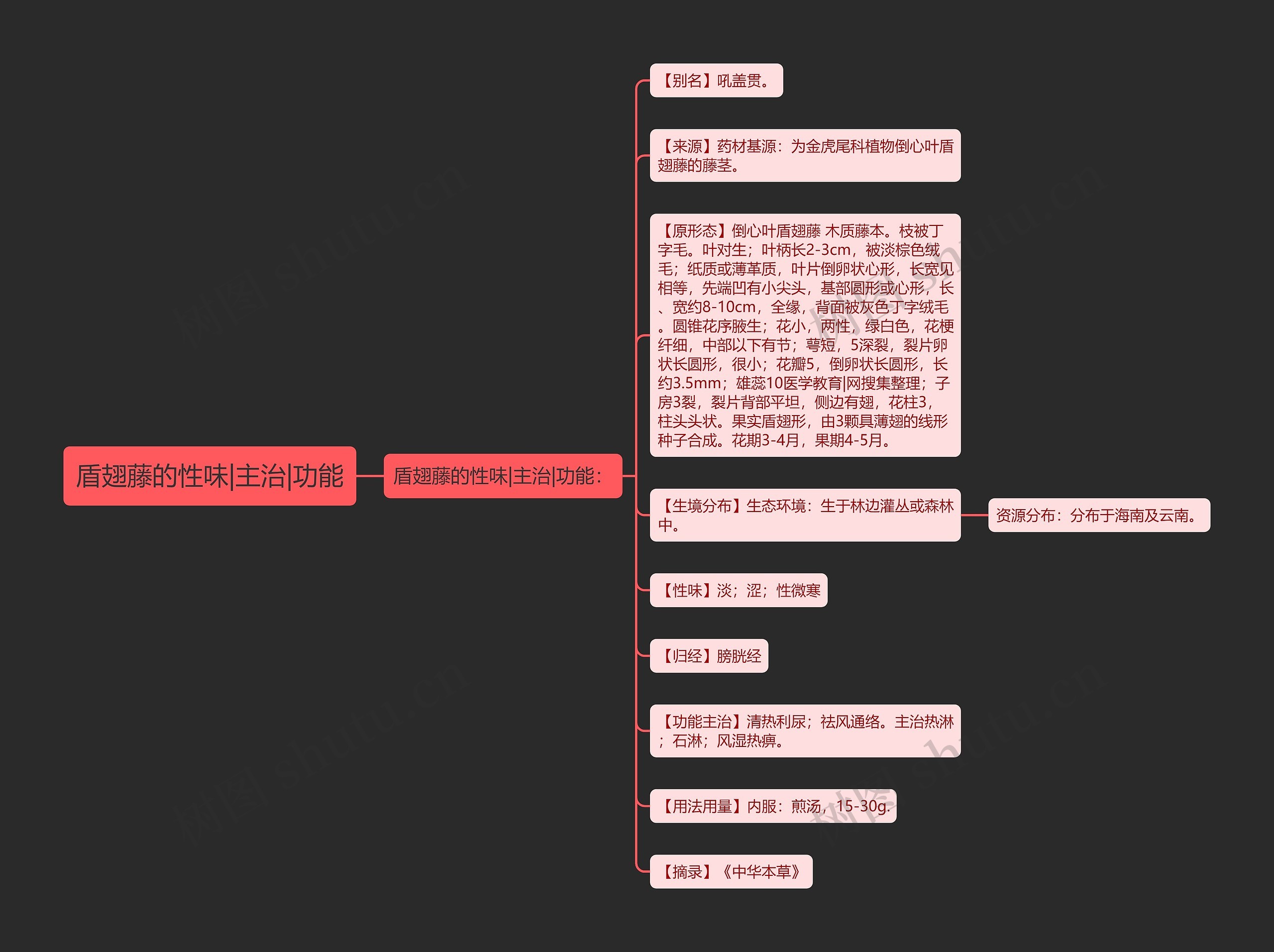 盾翅藤的性味|主治|功能思维导图