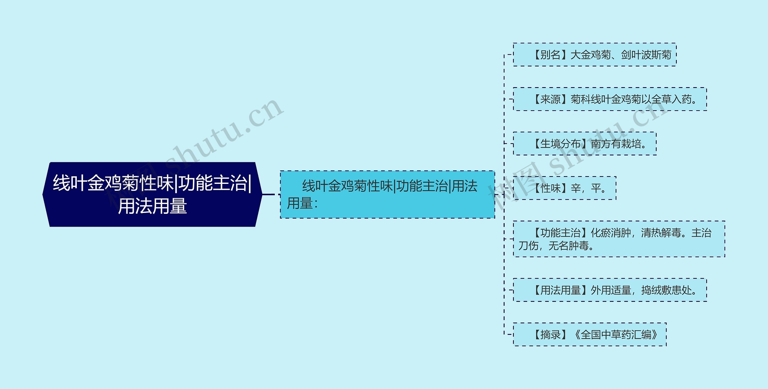 线叶金鸡菊性味|功能主治|用法用量思维导图