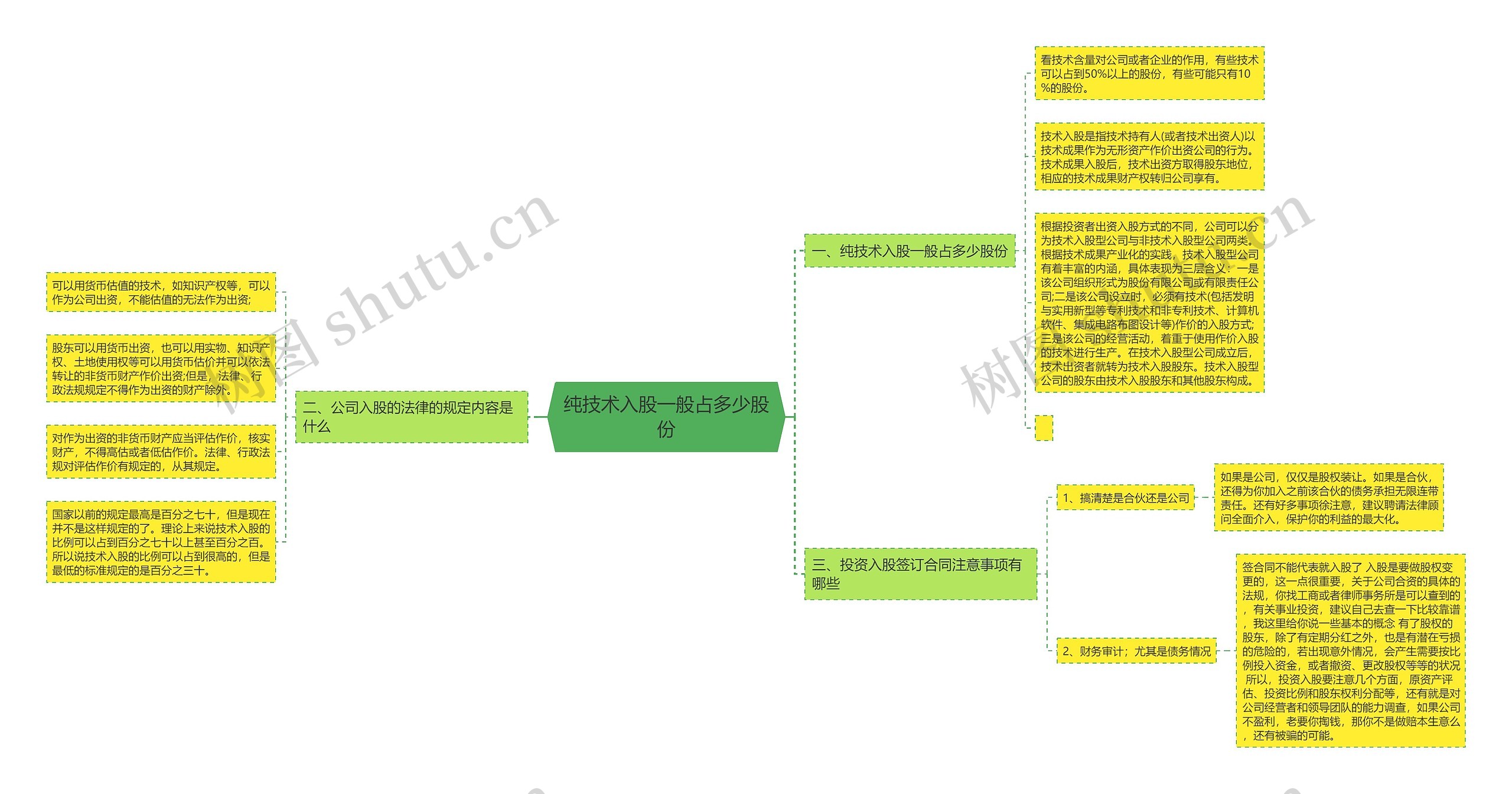 纯技术入股一般占多少股份思维导图