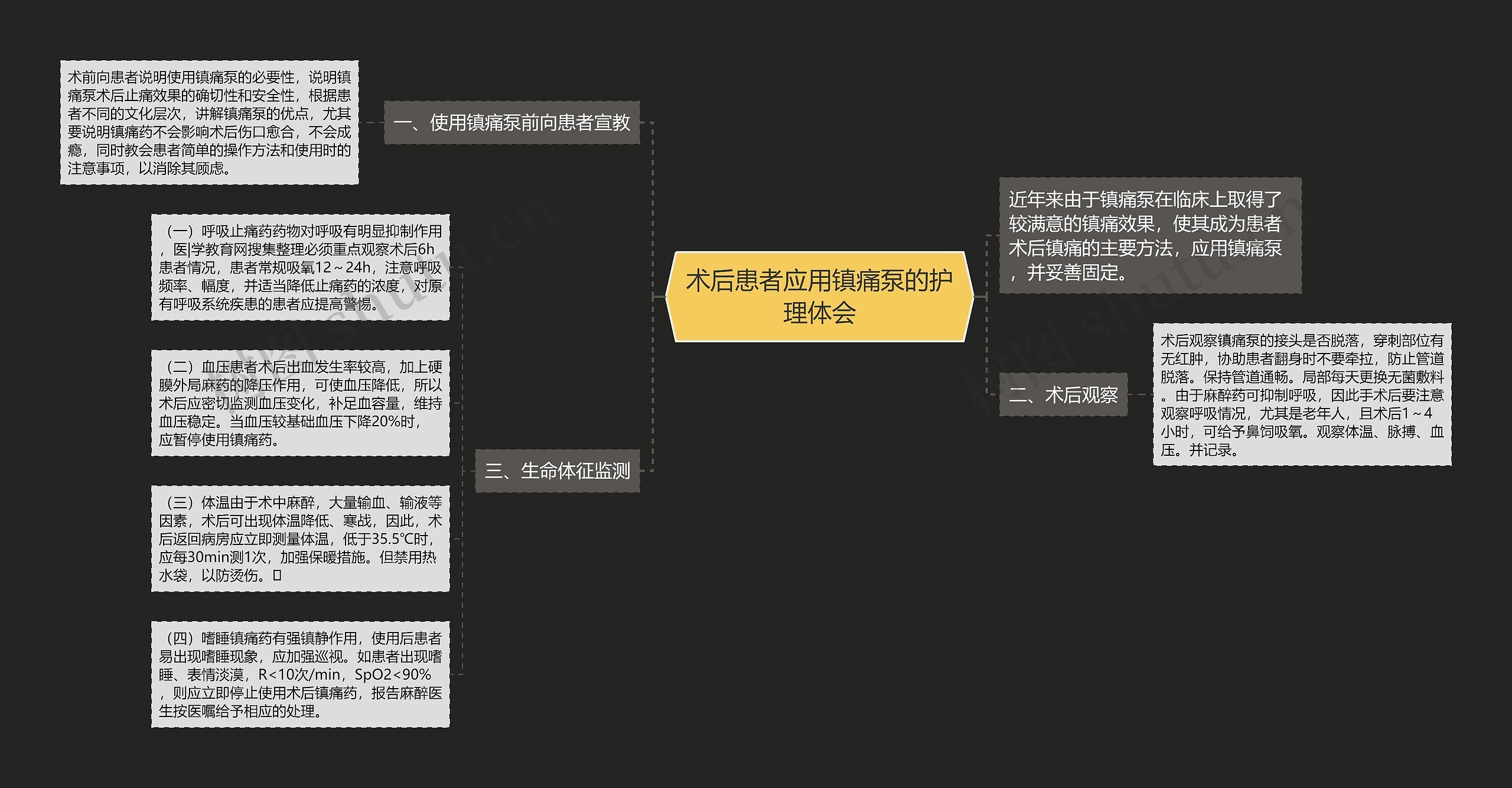 术后患者应用镇痛泵的护理体会思维导图