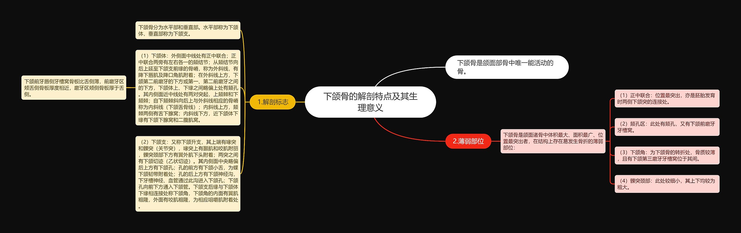 下颌骨的解剖特点及其生理意义思维导图