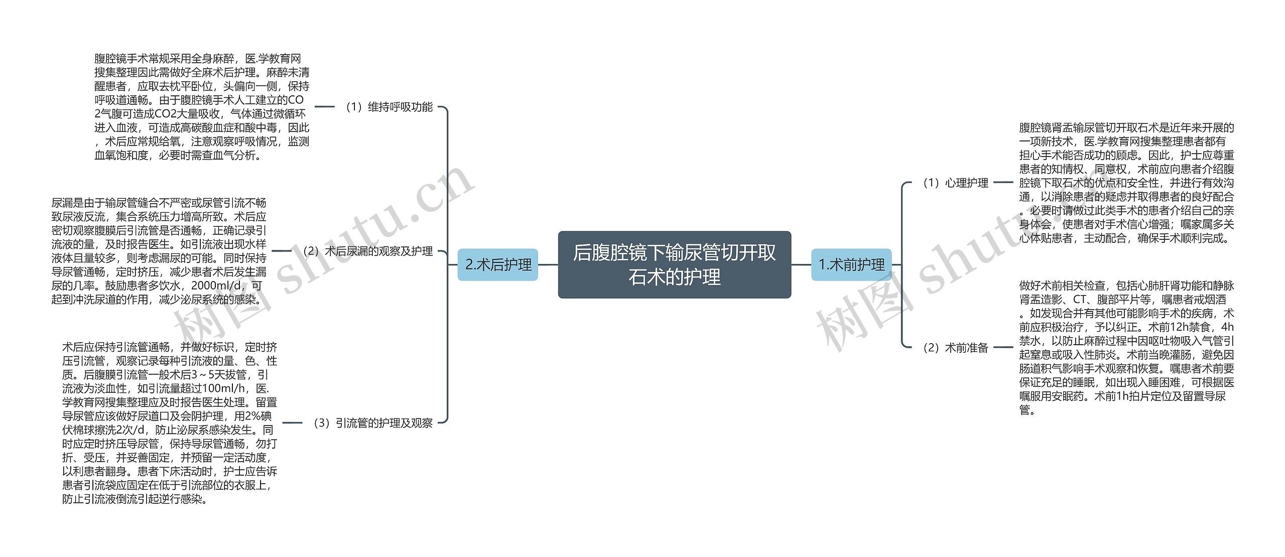 后腹腔镜下输尿管切开取石术的护理思维导图