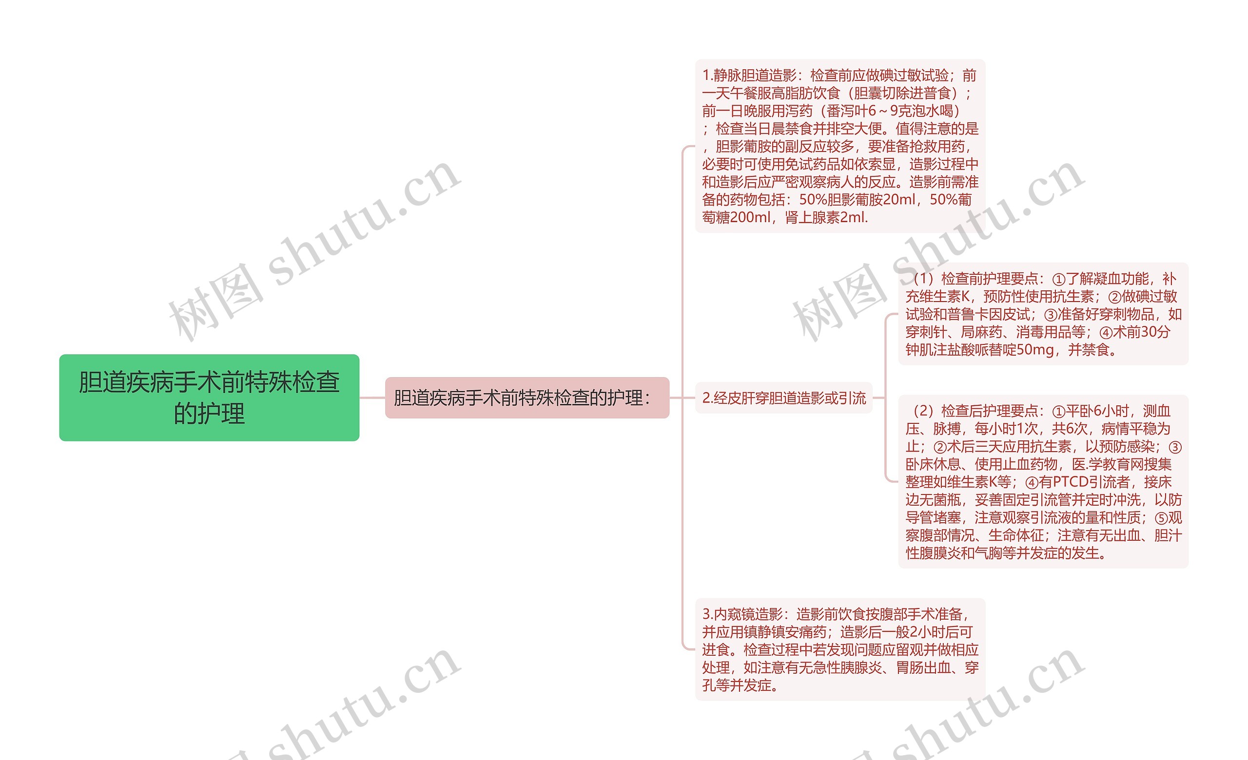 胆道疾病手术前特殊检查的护理思维导图