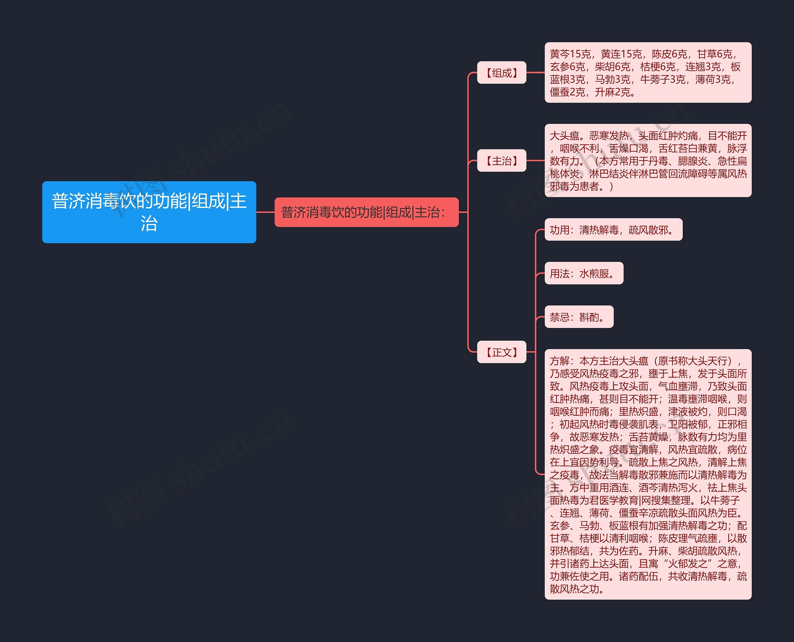 普济消毒饮的功能|组成|主治思维导图