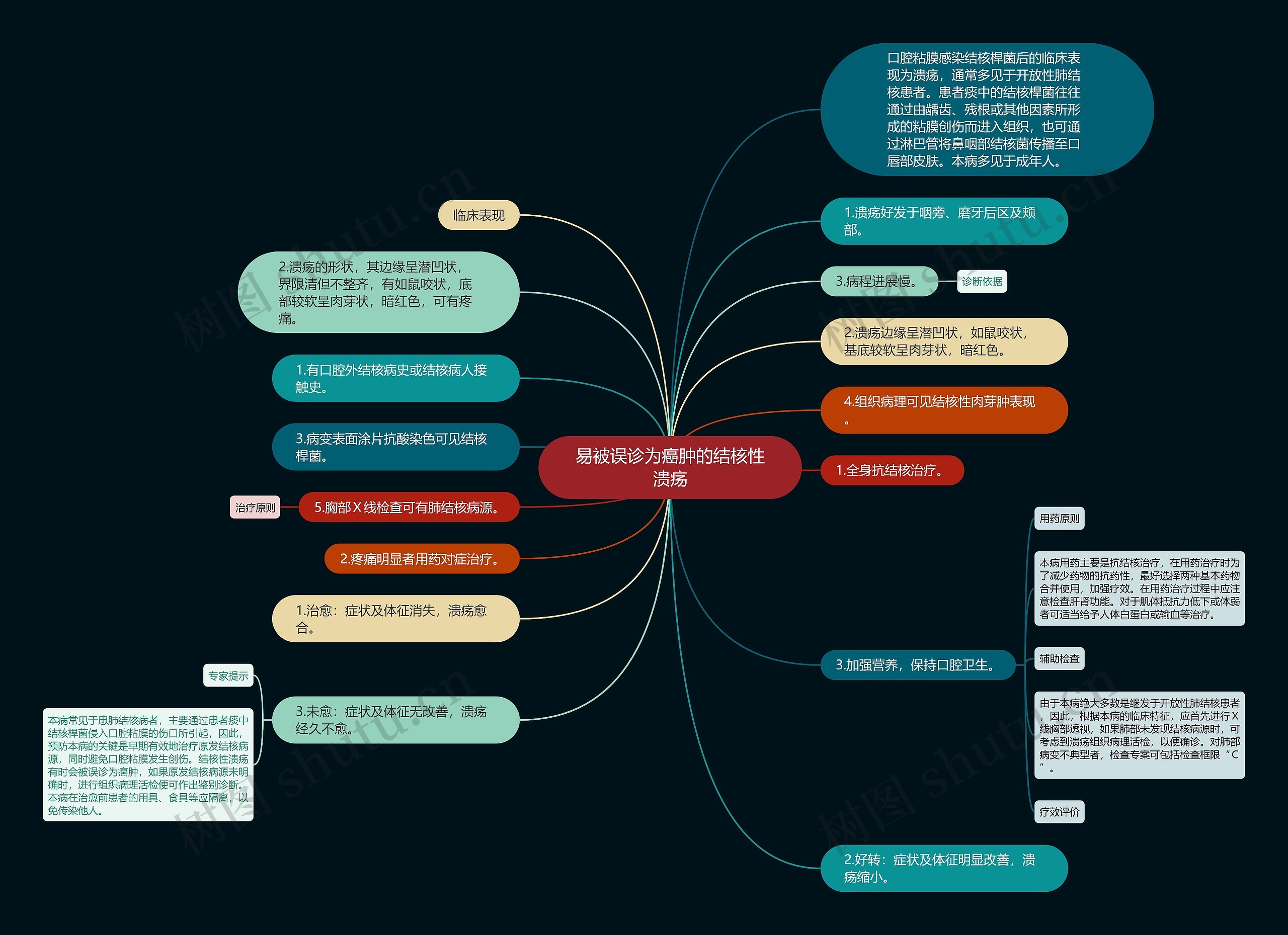 易被误诊为癌肿的结核性溃疡思维导图