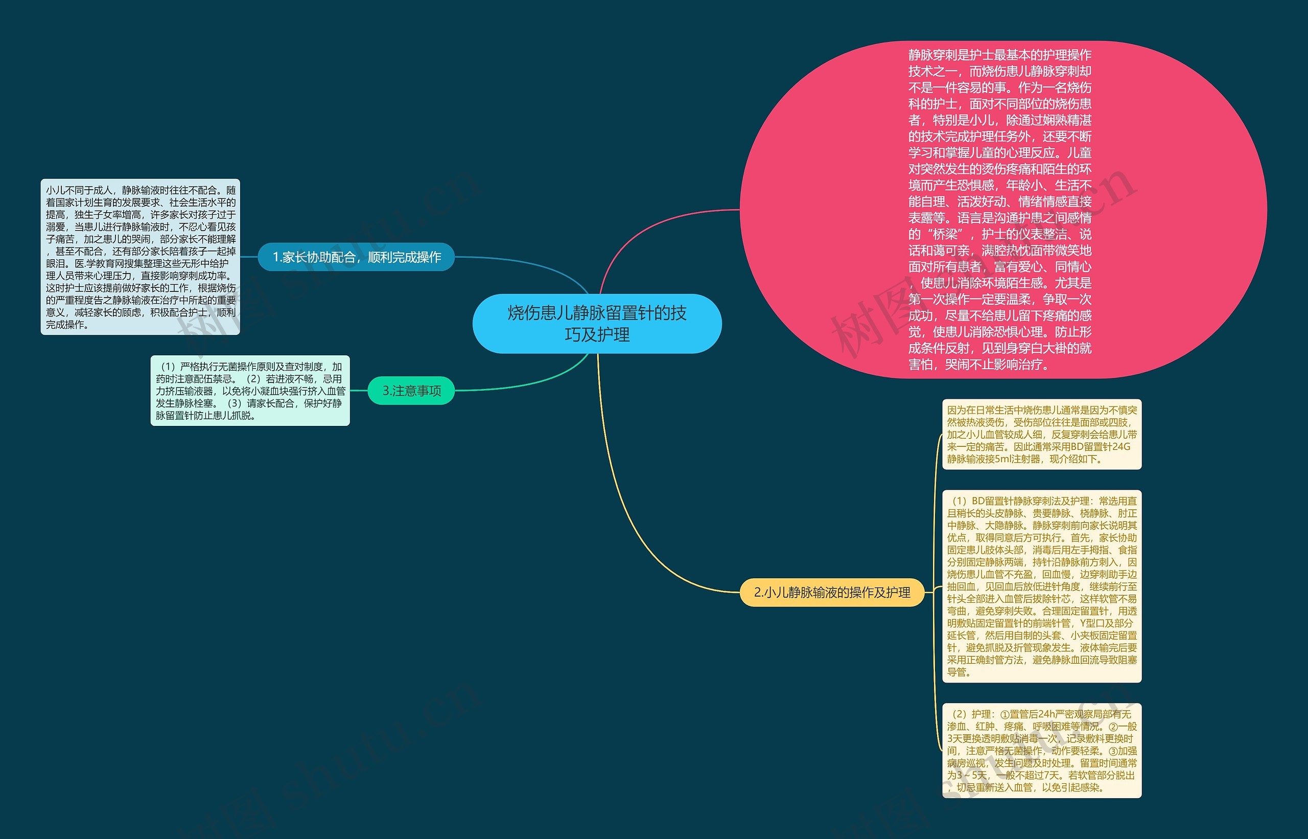 烧伤患儿静脉留置针的技巧及护理思维导图
