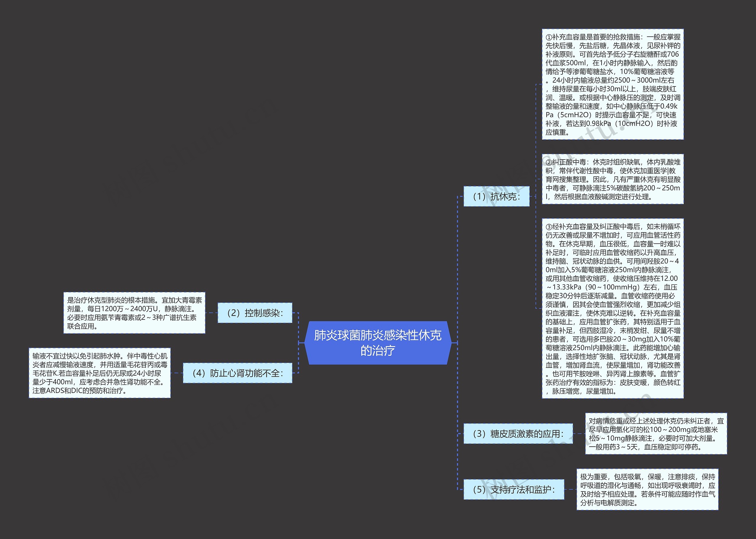 肺炎球菌肺炎感染性休克的治疗思维导图