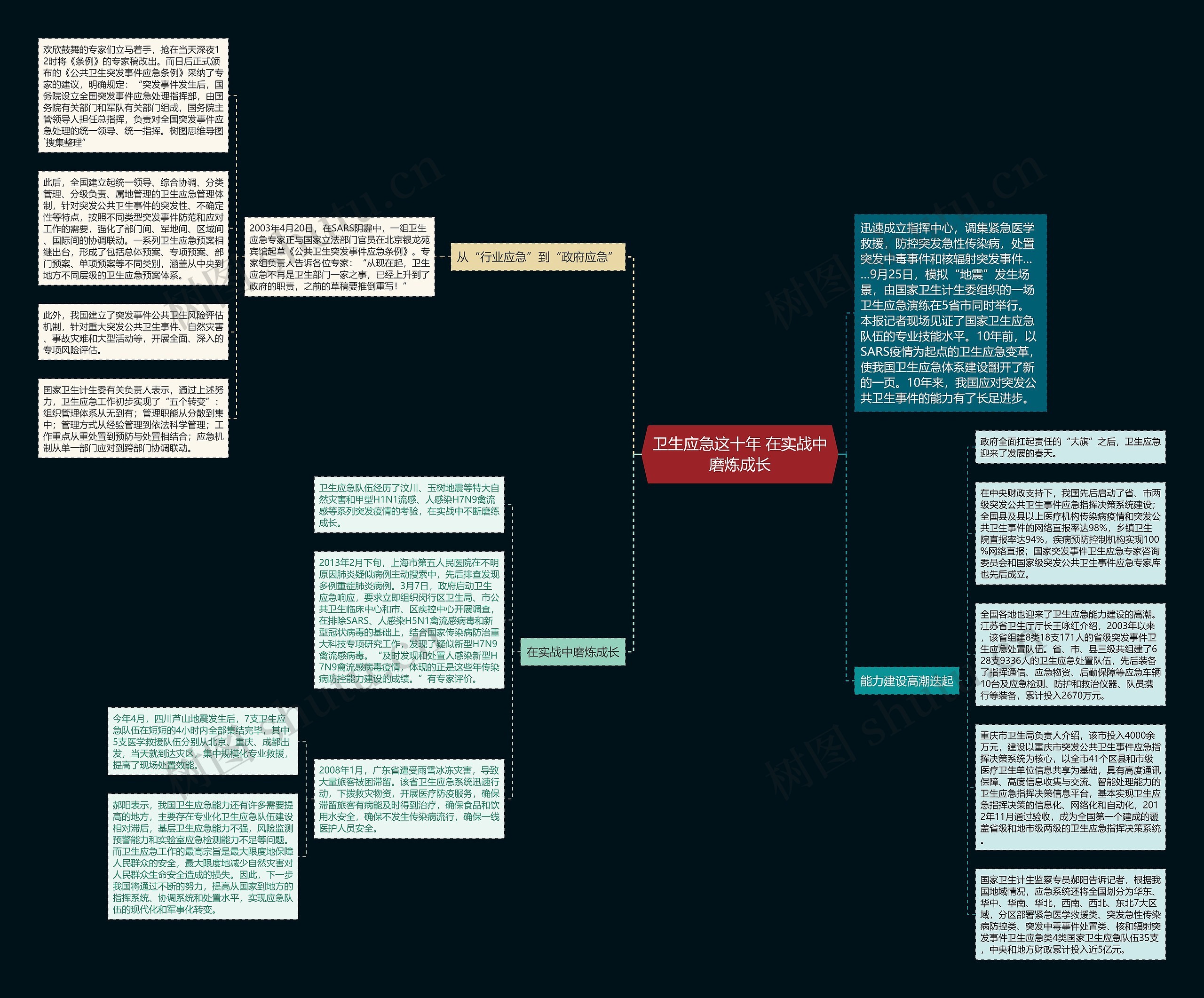 卫生应急这十年 在实战中磨炼成长思维导图