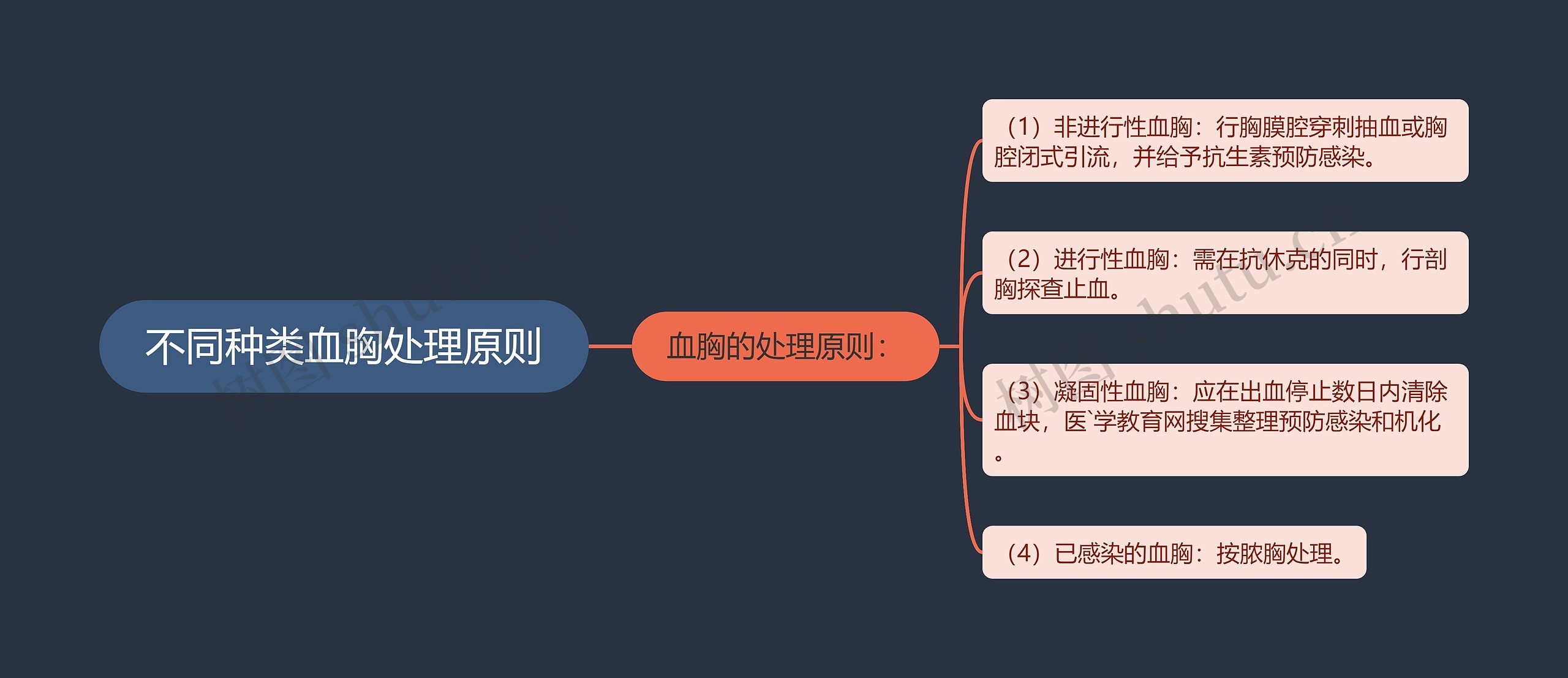 不同种类血胸处理原则思维导图