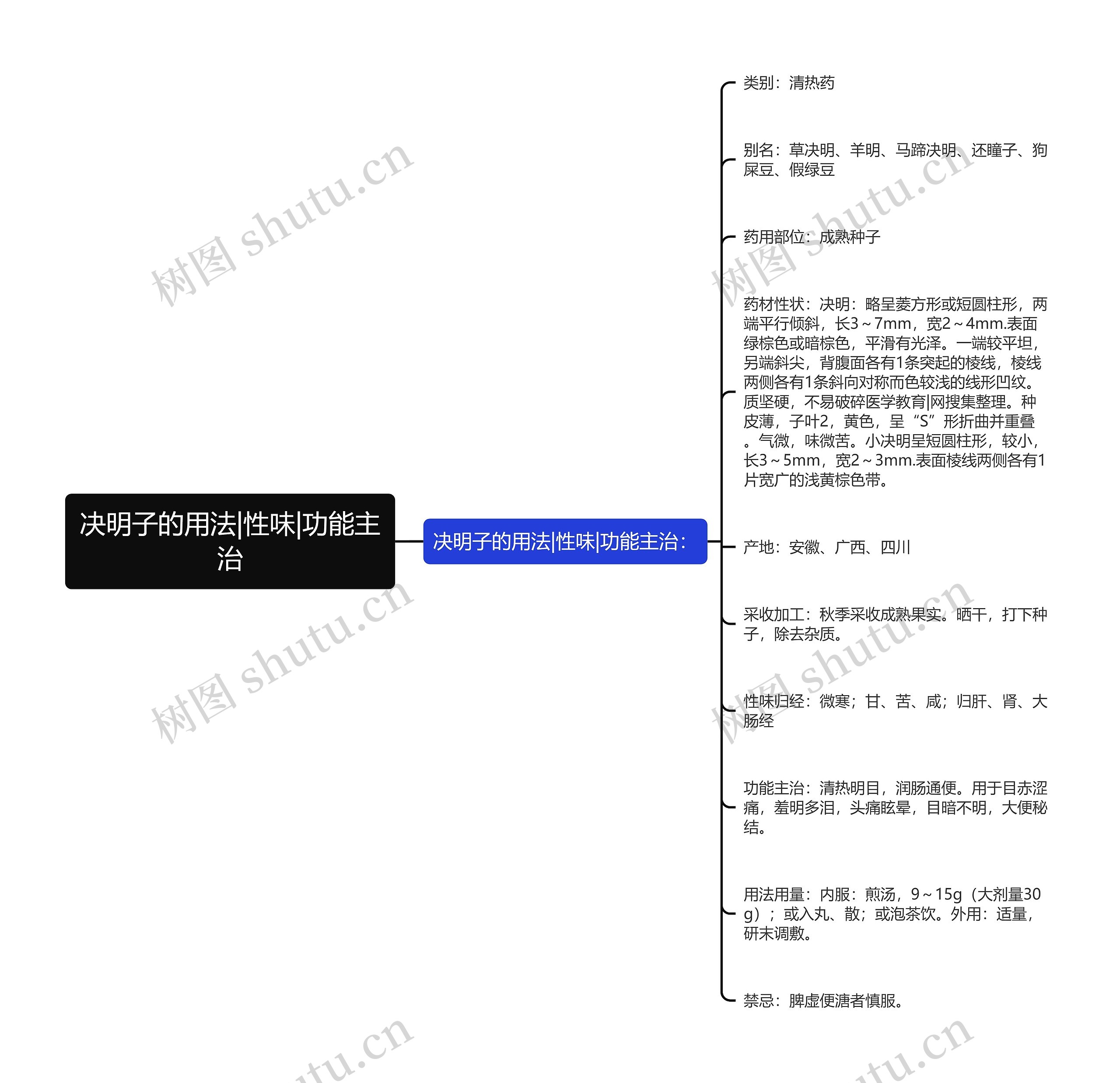 决明子的用法|性味|功能主治思维导图