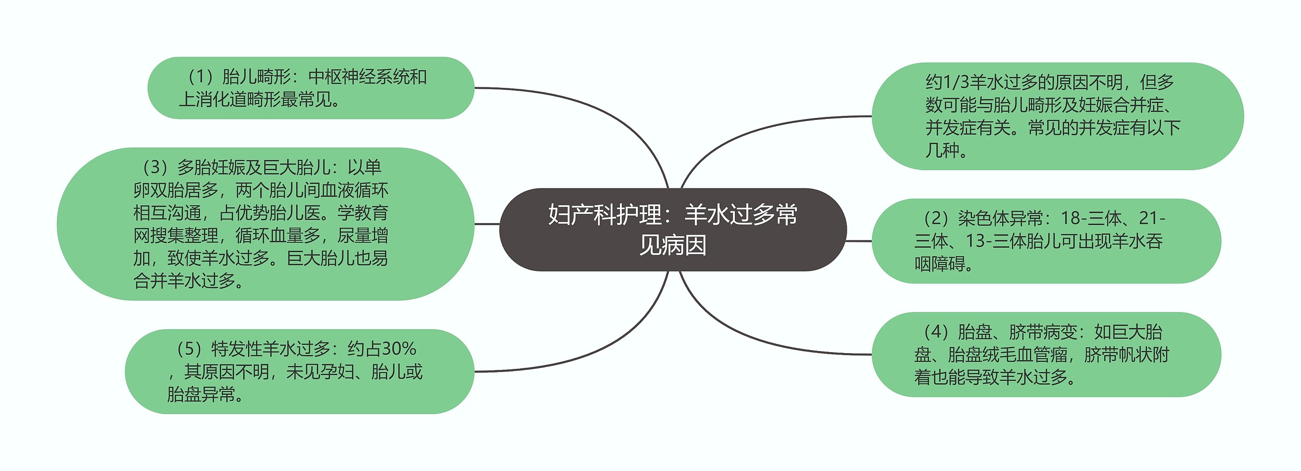 妇产科护理：羊水过多常见病因思维导图