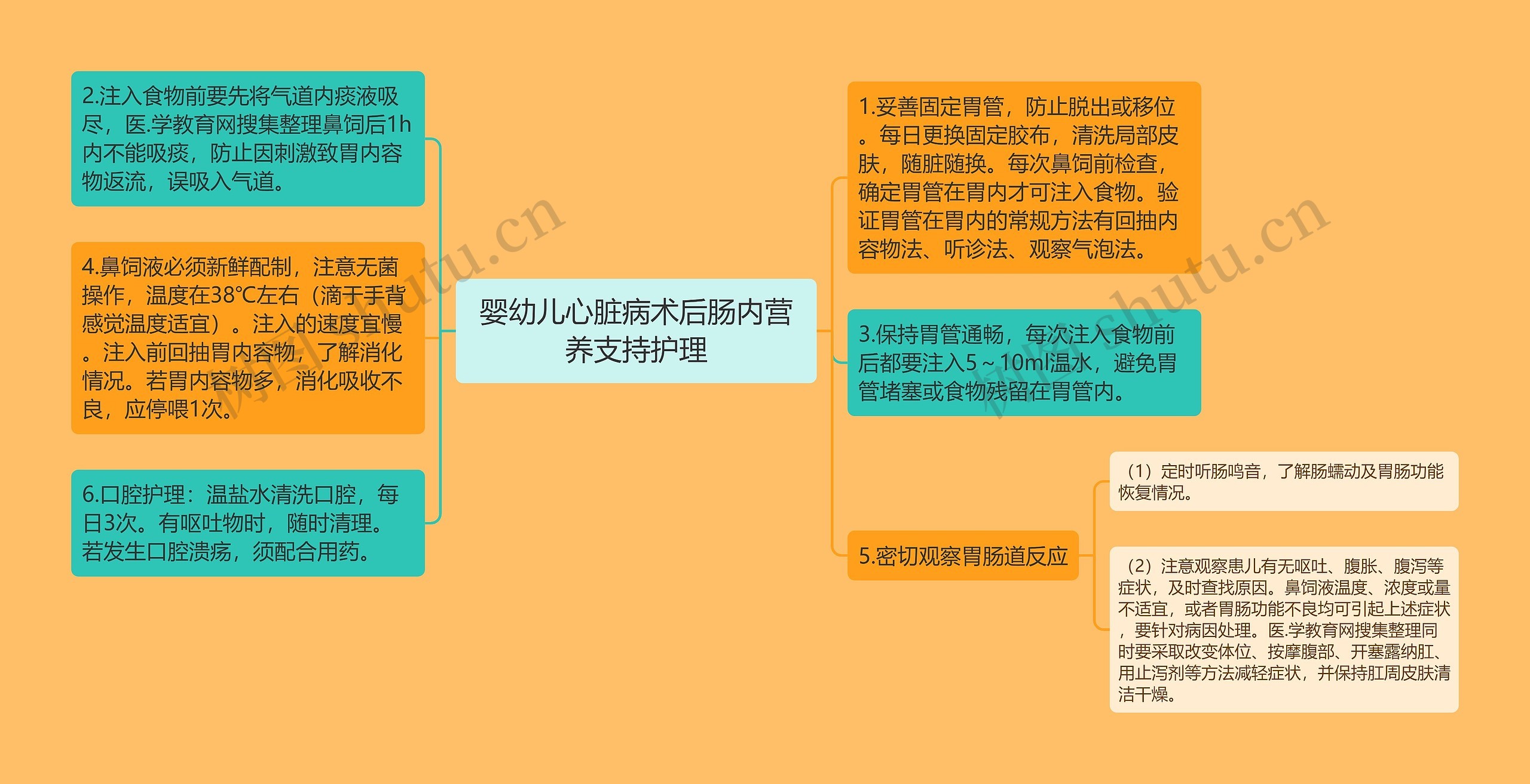 婴幼儿心脏病术后肠内营养支持护理思维导图