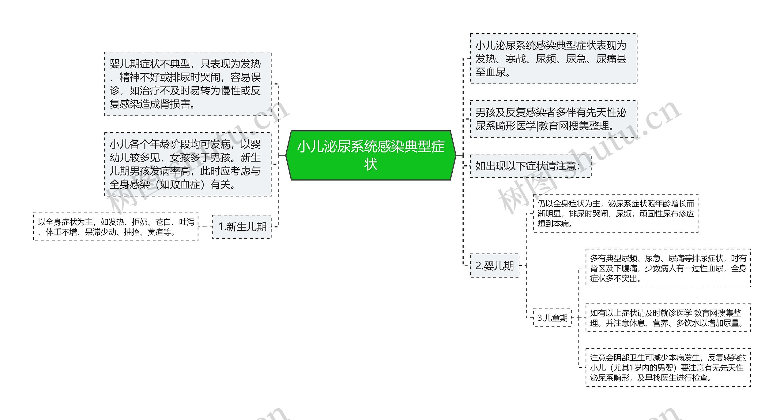 小儿泌尿系统感染典型症状思维导图