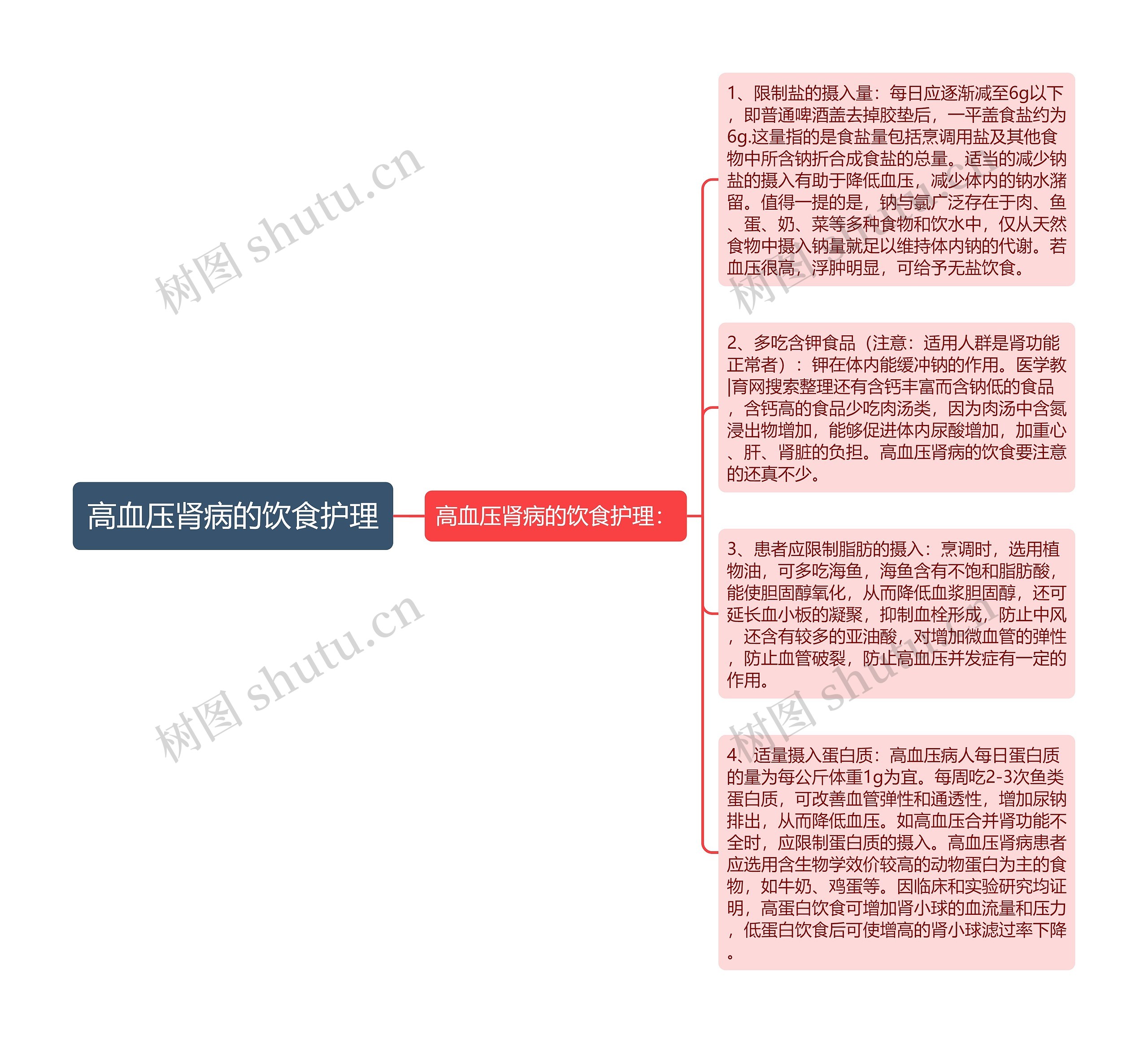 高血压肾病的饮食护理思维导图